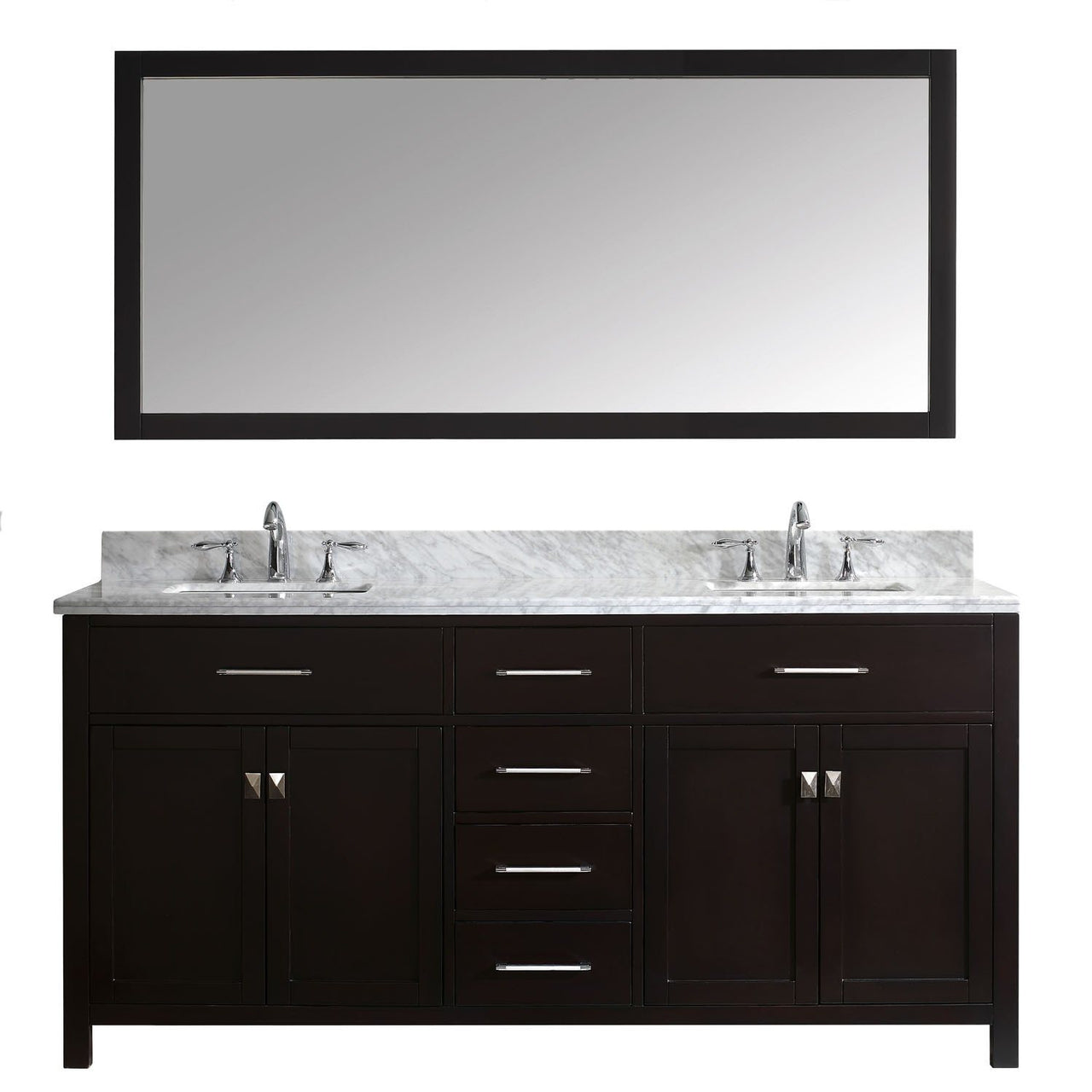 Virtu USA Caroline 72" Double Square Sink Espresso Top Vanity in Espresso with Mirror Vanity Virtu USA 