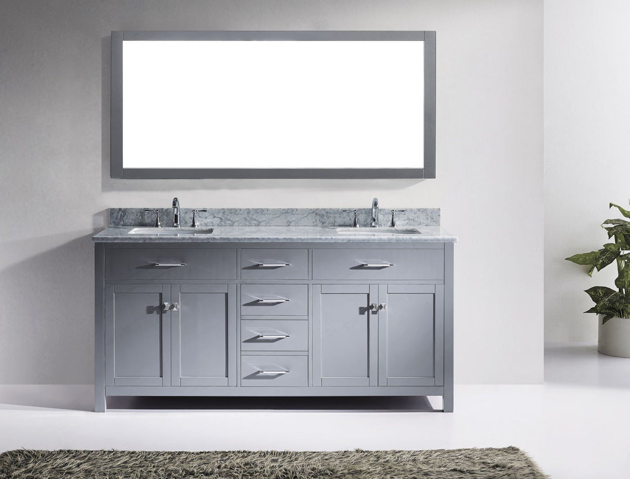 Virtu USA Caroline 72" Double Square Sink Grey Top Vanity in Grey with Mirror Vanity Virtu USA 