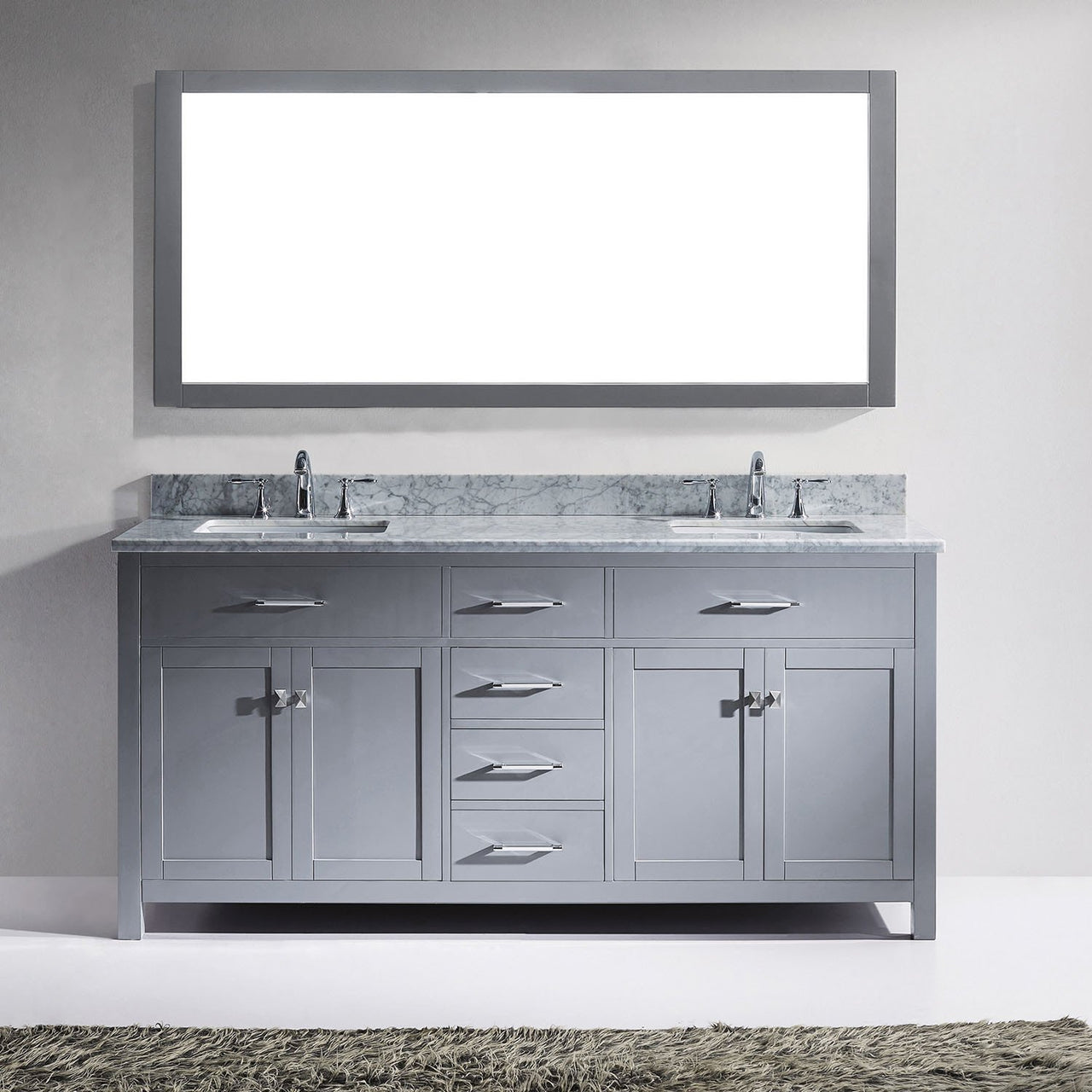 Virtu USA Caroline 72" Double Square Sink Grey Top Vanity in Grey with Mirror Vanity Virtu USA 