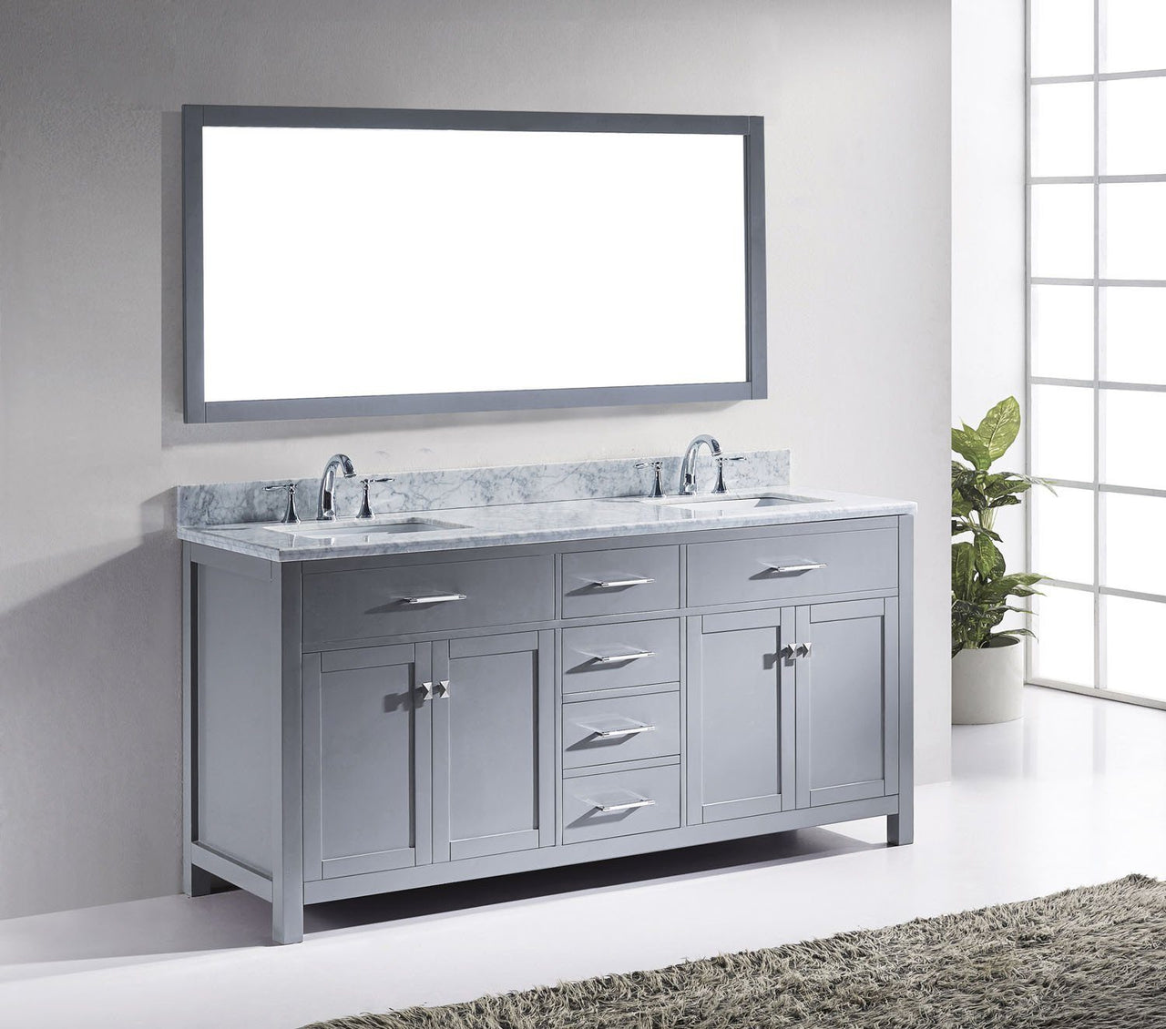 Virtu USA Caroline 72" Double Square Sink Grey Top Vanity in Grey with Mirror Vanity Virtu USA 