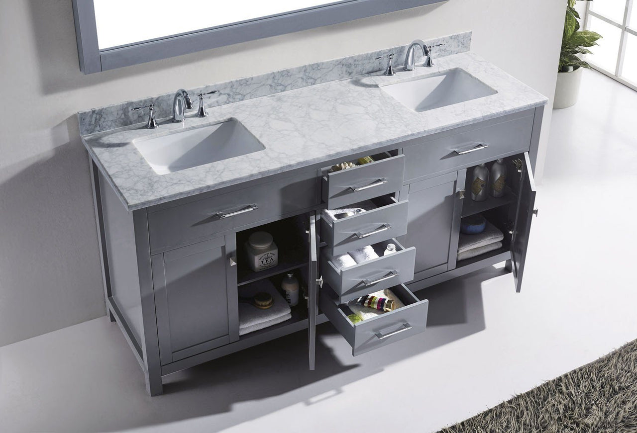 Virtu USA Caroline 72" Double Square Sink Grey Top Vanity in Grey with Mirror Vanity Virtu USA 