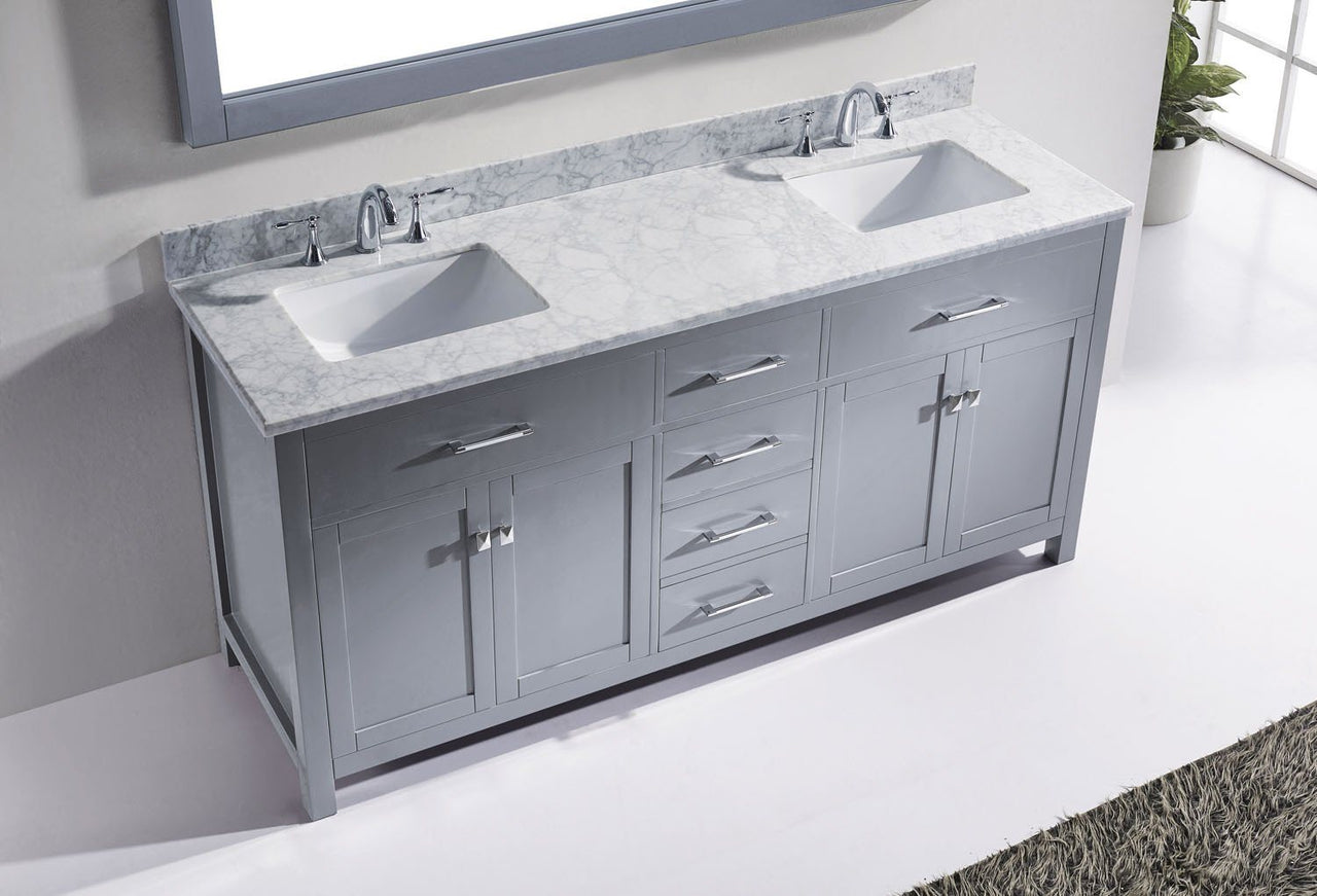 Virtu USA Caroline 72" Double Square Sink Grey Top Vanity in Grey with Mirror Vanity Virtu USA 
