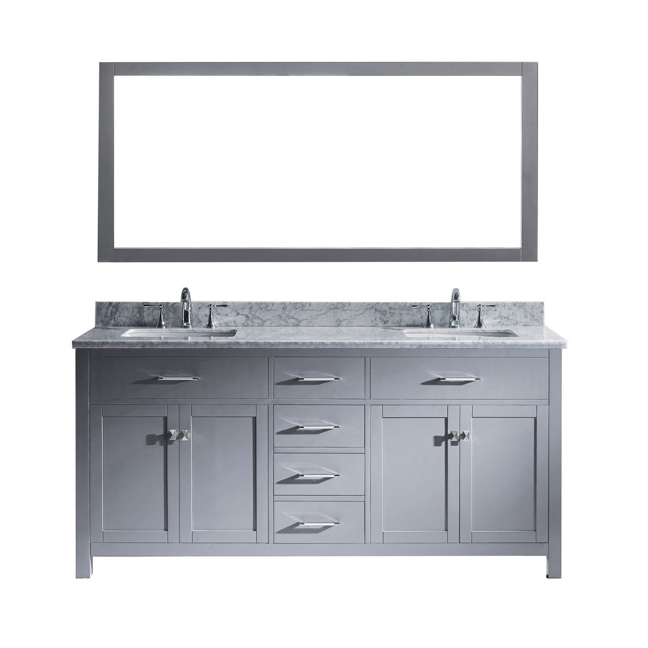 Virtu USA Caroline 72" Double Square Sink Grey Top Vanity in Grey with Mirror Vanity Virtu USA 
