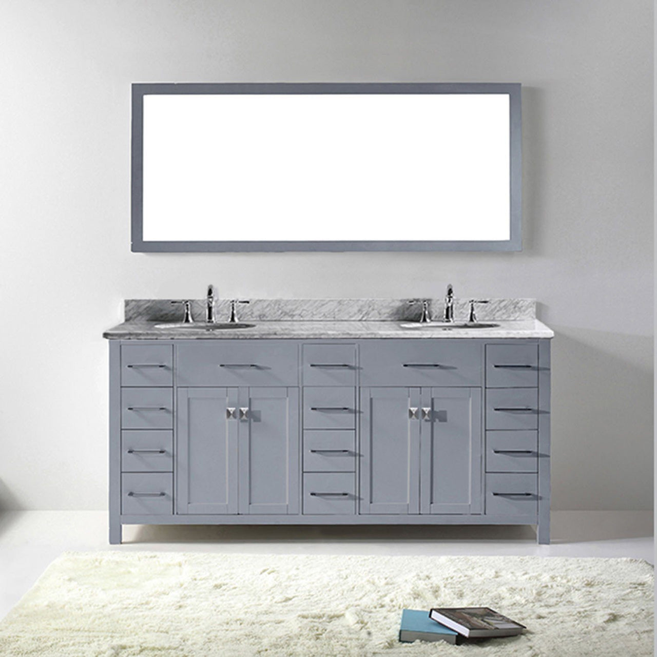 Virtu USA Caroline Parkway 72" Double Round Sink Grey Top with Mirror Vanity Virtu USA 