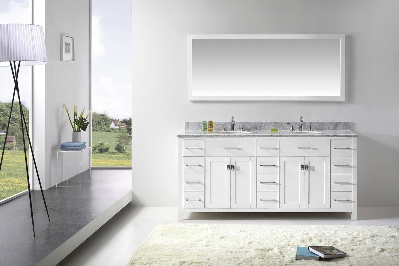 Virtu USA Caroline Parkway 72" Double Round Sink White Top Vanity in White with Mirror Vanity Virtu USA 