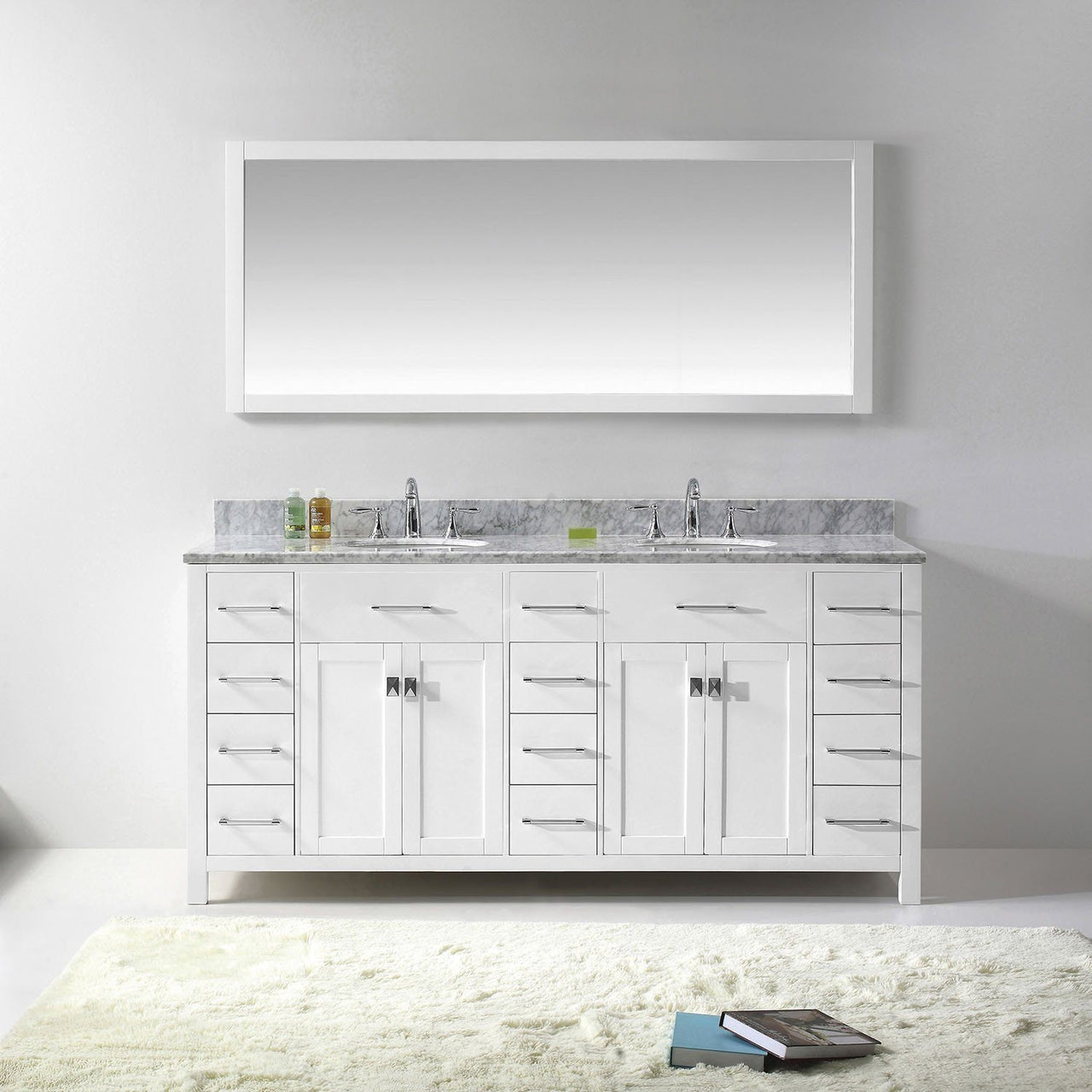 Virtu USA Caroline Parkway 72" Double Round Sink White Top Vanity in White with Mirror Vanity Virtu USA 