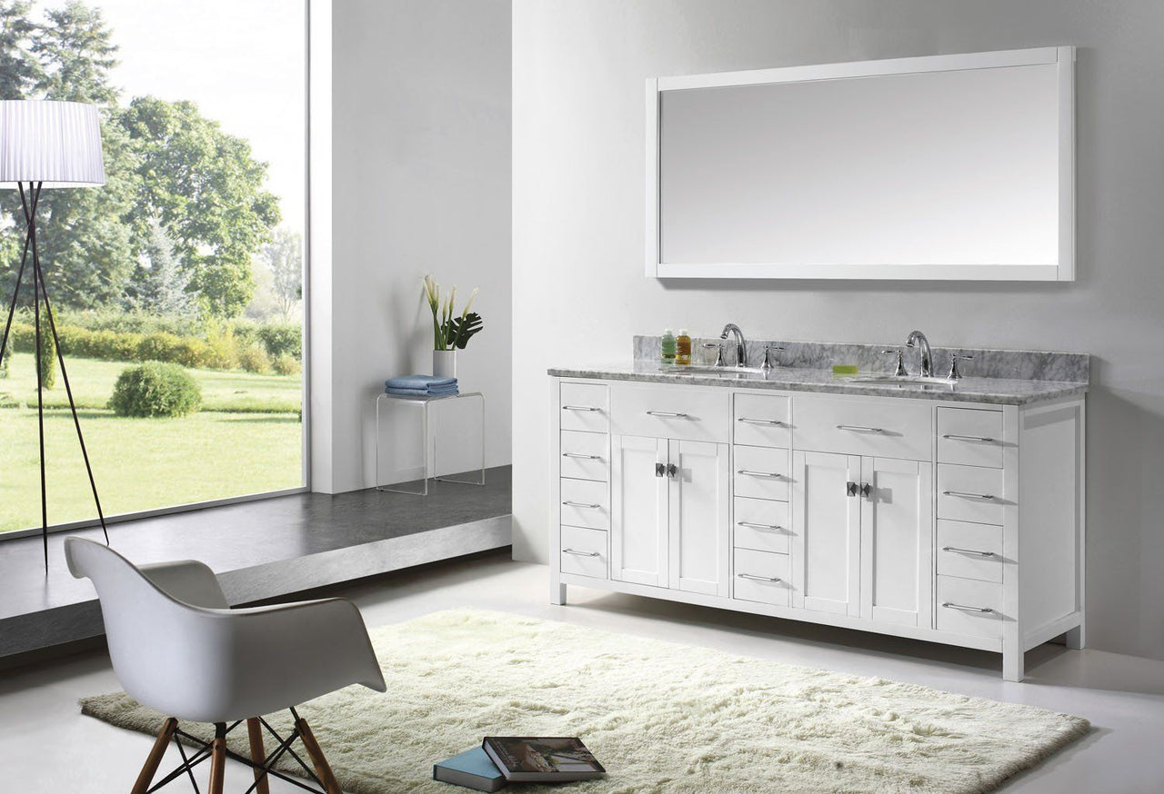 Virtu USA Caroline Parkway 72" Double Round Sink White Top Vanity in White with Mirror Vanity Virtu USA 