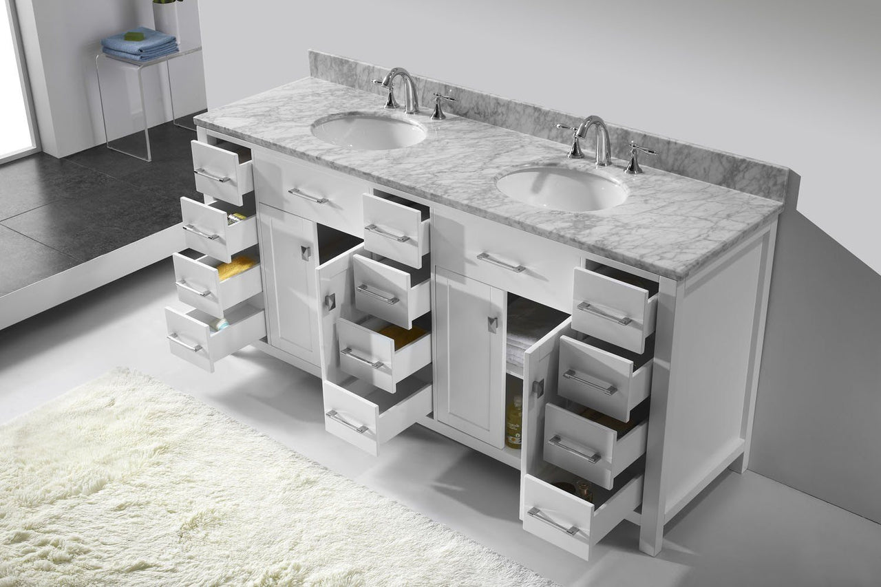 Virtu USA Caroline Parkway 72" Double Round Sink White Top Vanity in White with Mirror Vanity Virtu USA 