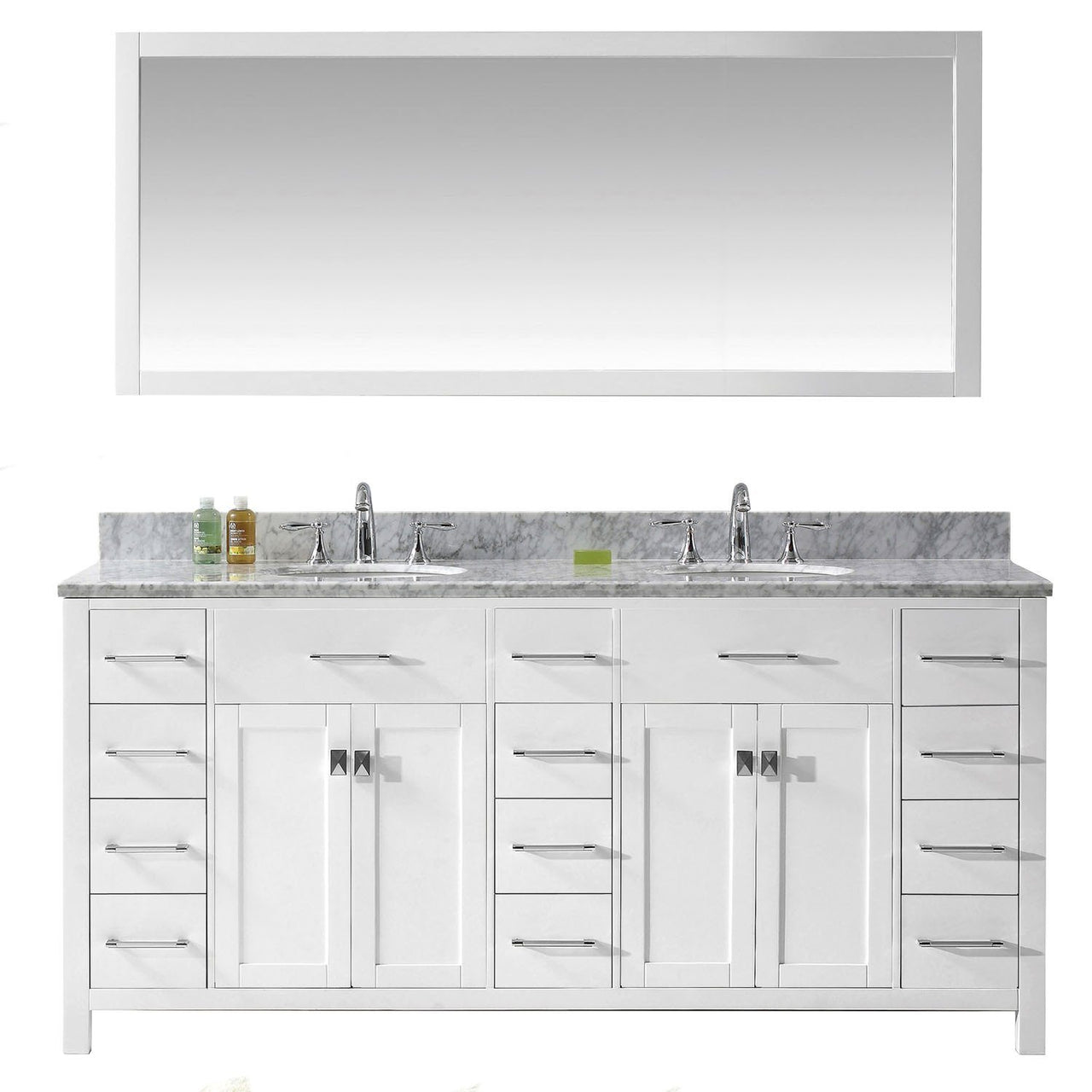 Virtu USA Caroline Parkway 72" Double Round Sink White Top Vanity in White with Mirror Vanity Virtu USA 