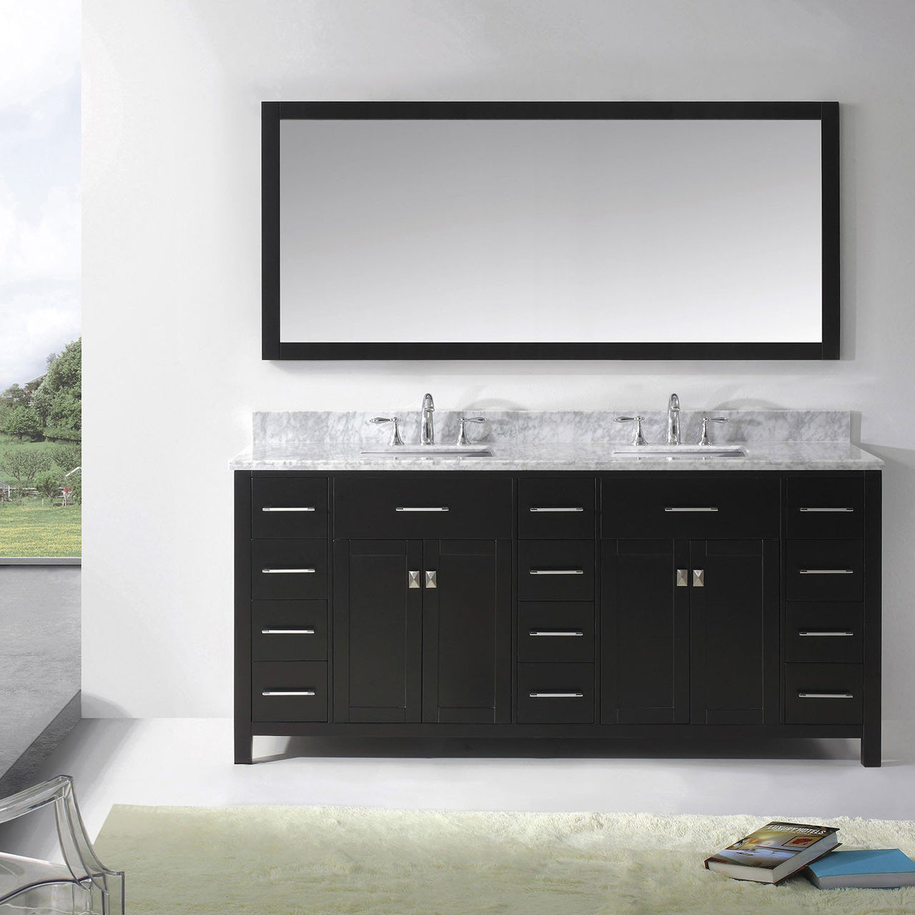 Virtu USA Caroline Parkway 72" Double Square Sink Espresso Top Vanity in Espresso with Mirror Vanity Virtu USA 