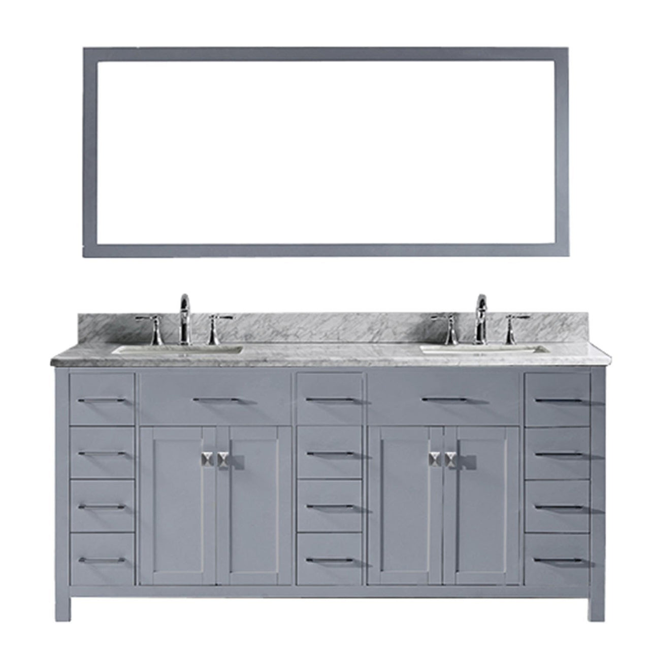 Virtu USA Caroline Parkway 72" Double Square Sink Grey Top Vanity in Grey with Mirror Vanity Virtu USA 