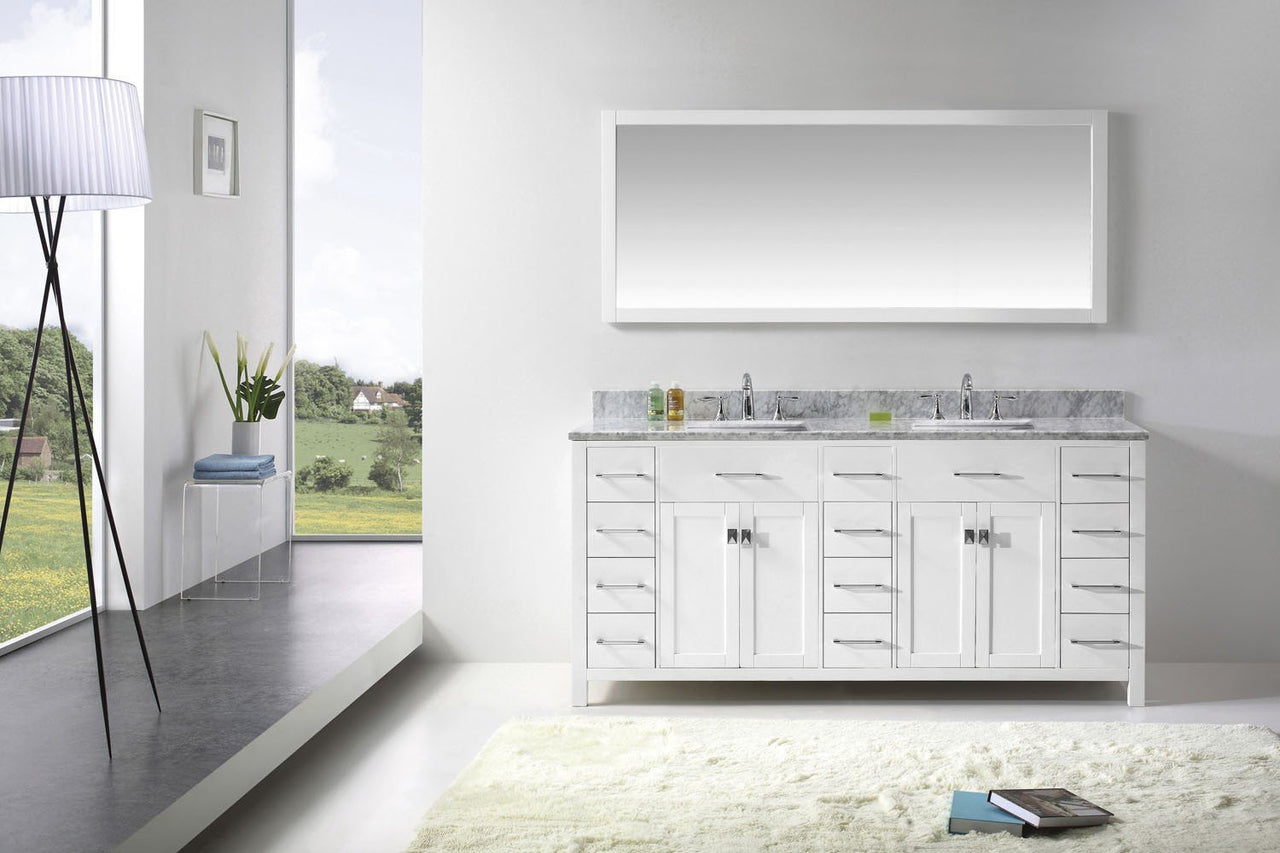 Virtu USA Caroline Parkway 72" Double Square Sink White Top Vanity in White with Mirror Vanity Virtu USA 