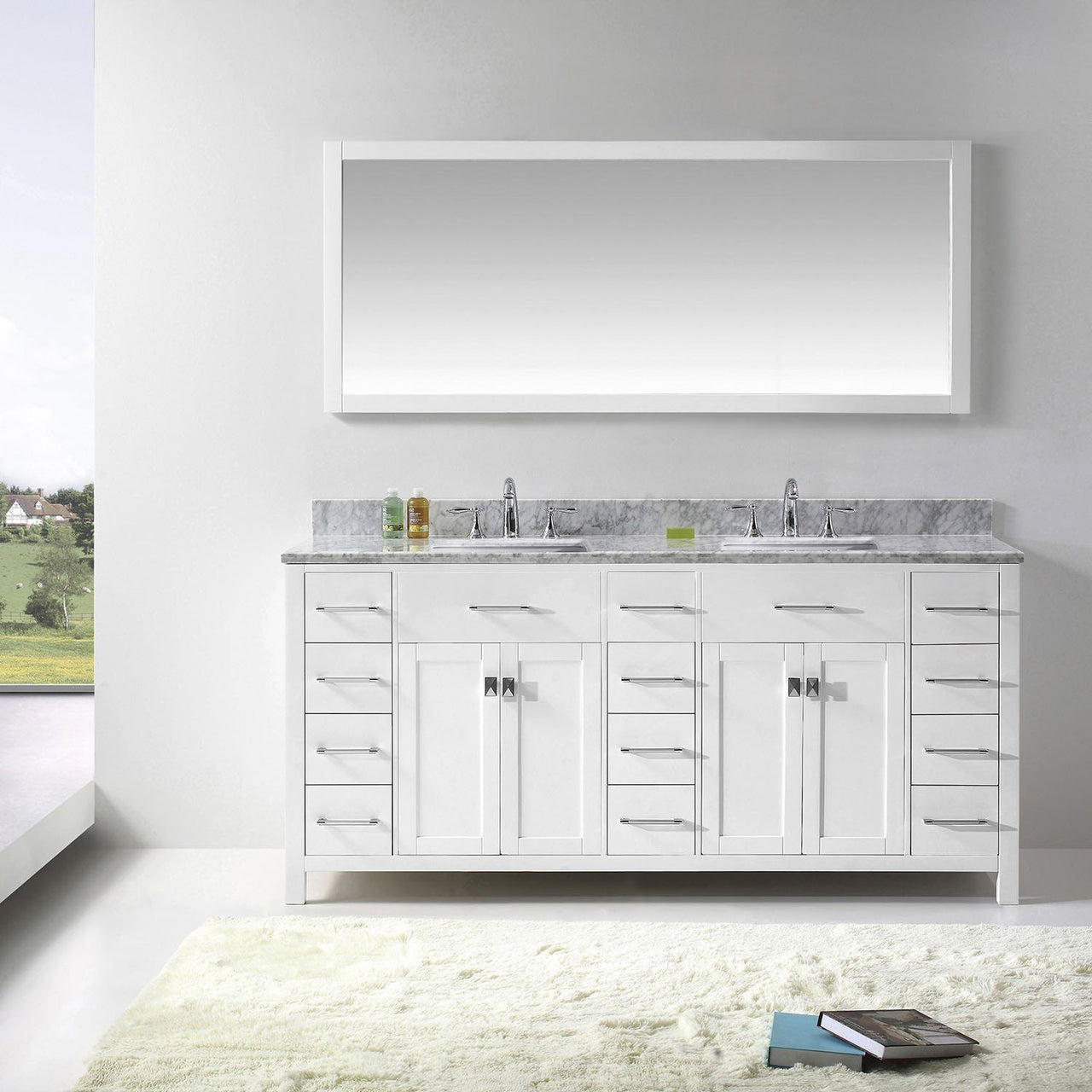 Virtu USA Caroline Parkway 72" Double Square Sink White Top Vanity in White with Mirror Vanity Virtu USA 