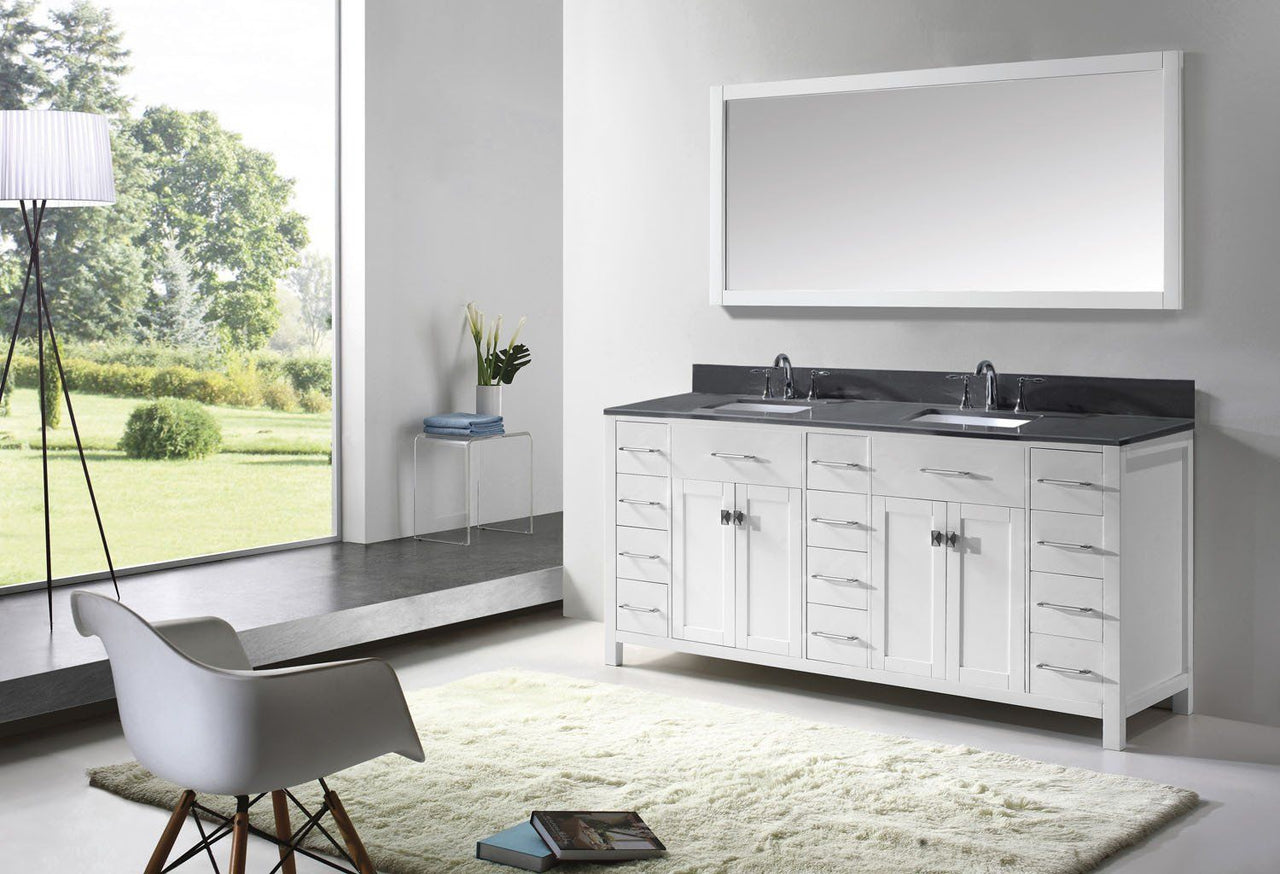 Virtu USA Caroline Parkway 72" Double Square Sink White Top Vanity in White with Mirror Vanity Virtu USA 