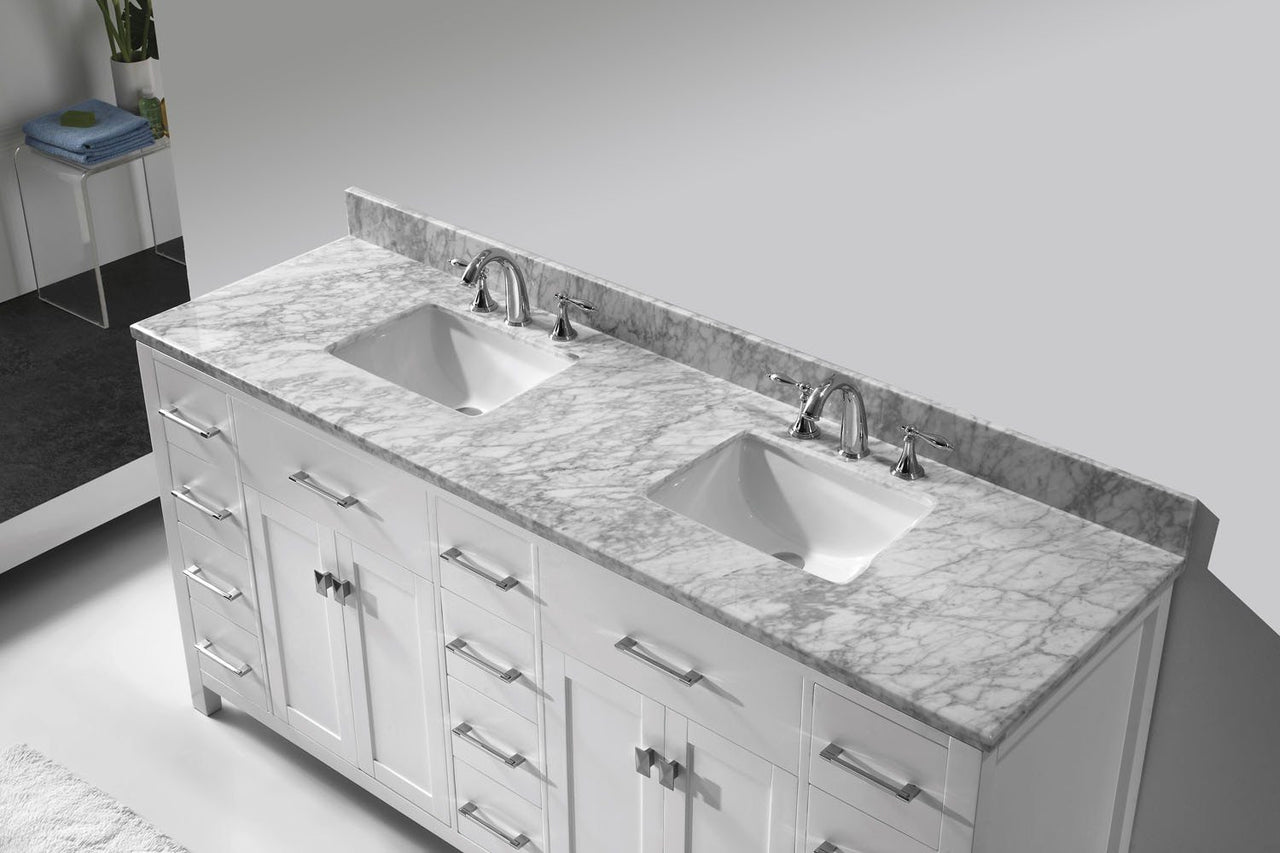 Virtu USA Caroline Parkway 72" Double Square Sink White Top Vanity in White with Mirror Vanity Virtu USA 