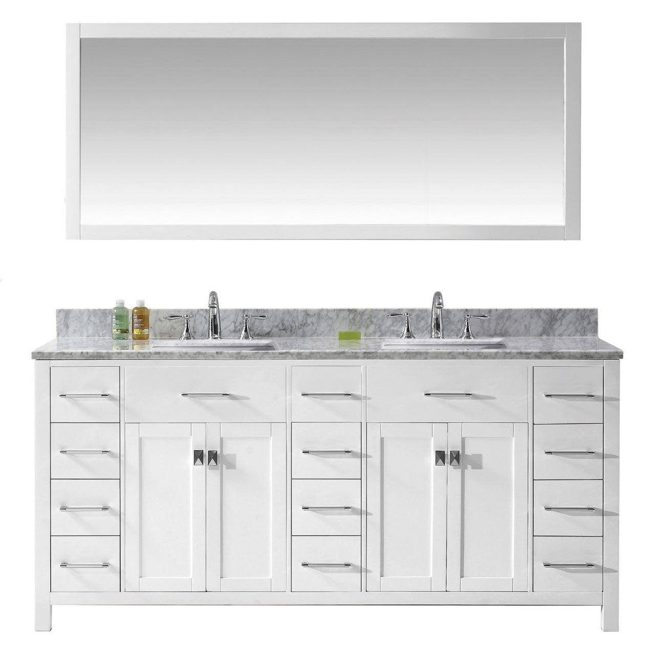 Virtu USA Caroline Parkway 72" Double Square Sink White Top Vanity in White with Mirror Vanity Virtu USA 