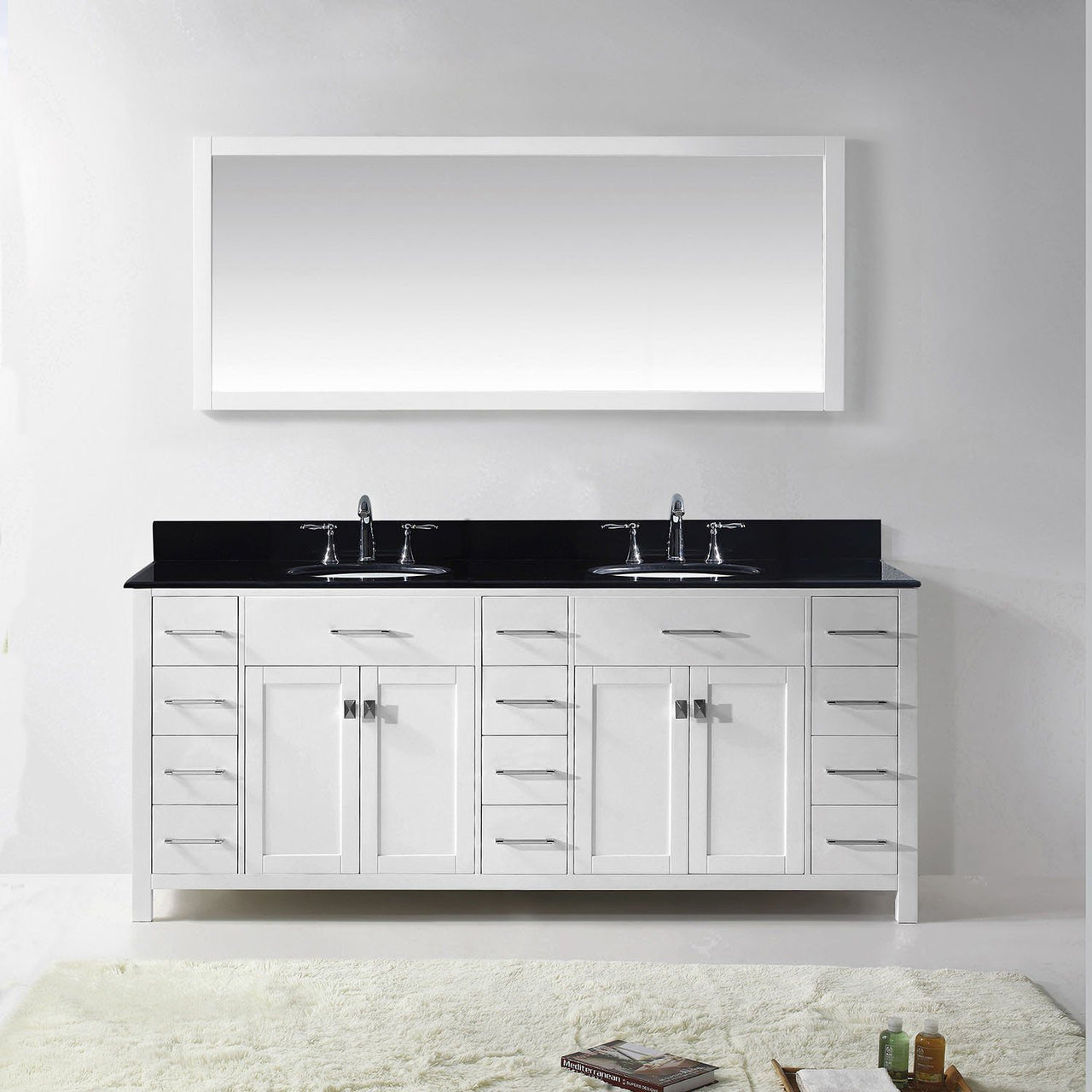 Virtu USA Caroline Parkway 78" Double Round Sink White Top Vanity in White with Mirror Vanity Virtu USA 
