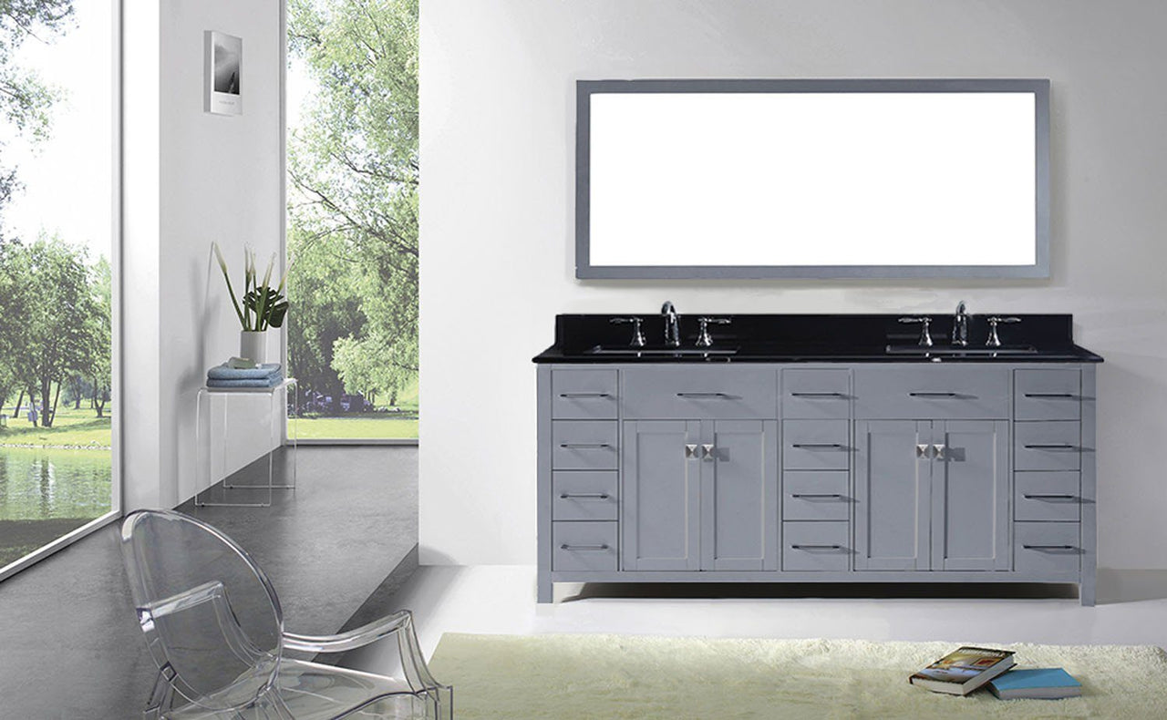 Virtu USA Caroline Parkway 78" Double Square Sink Grey Top Vanity in Grey with Mirror Vanity Virtu USA 