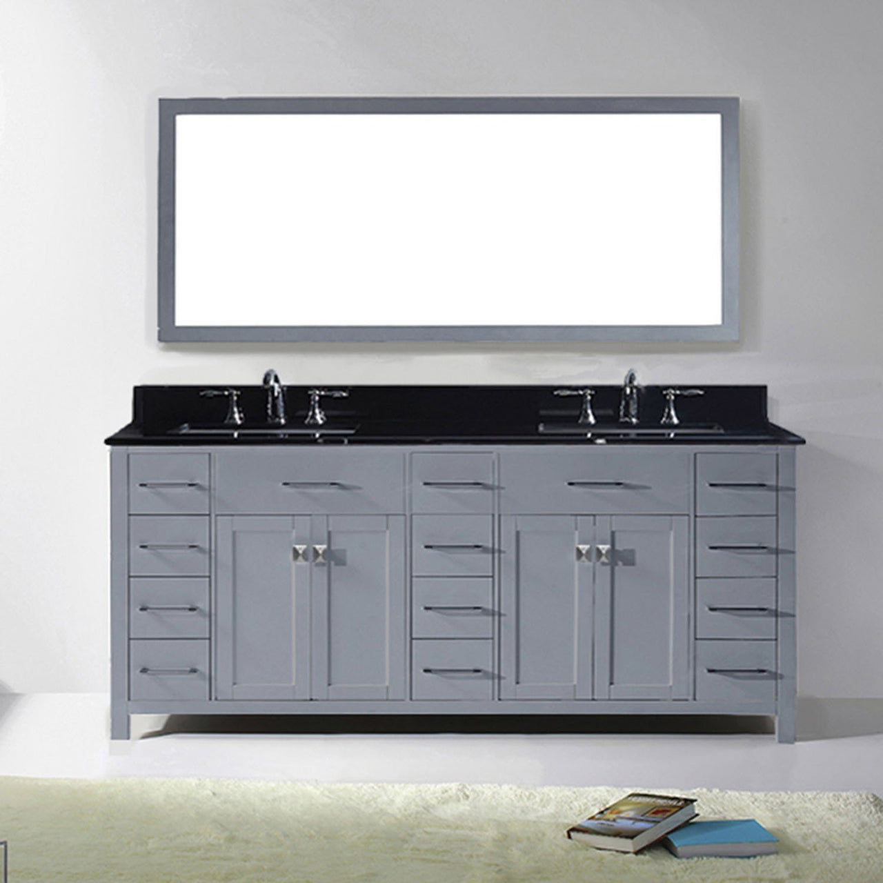 Virtu USA Caroline Parkway 78" Double Square Sink Grey Top Vanity in Grey with Mirror Vanity Virtu USA 