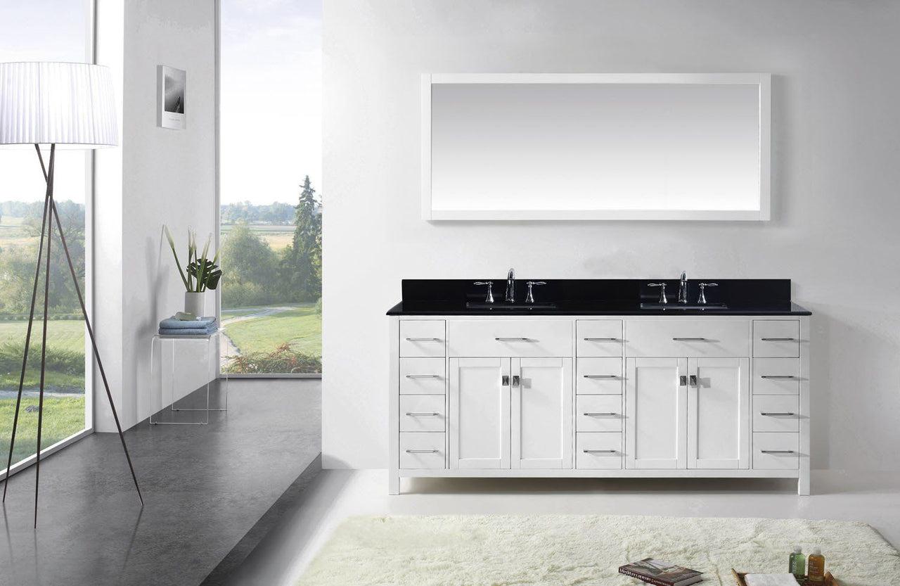 Virtu USA Caroline Parkway 78" Double Square Sink White Top Vanity in White with Mirror Vanity Virtu USA 