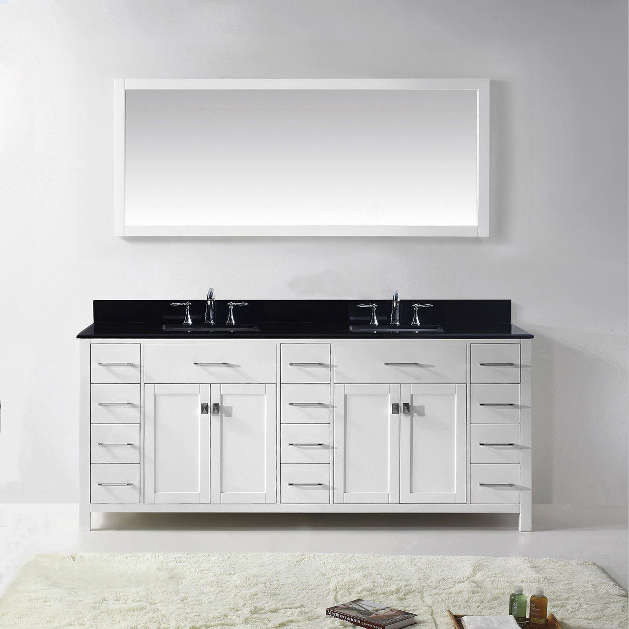 Virtu USA Caroline Parkway 78" Double Square Sink White Top Vanity in White with Mirror Vanity Virtu USA 