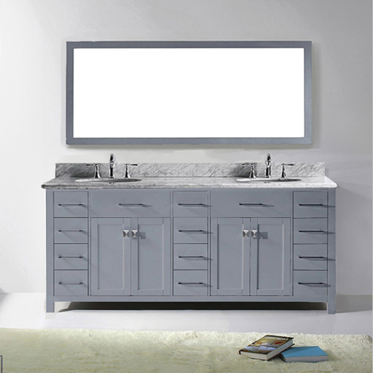Virtu USA Caroline Parkway 78" Double Round Sink Grey Top Vanity in Grey with Mirror Vanity Virtu USA 
