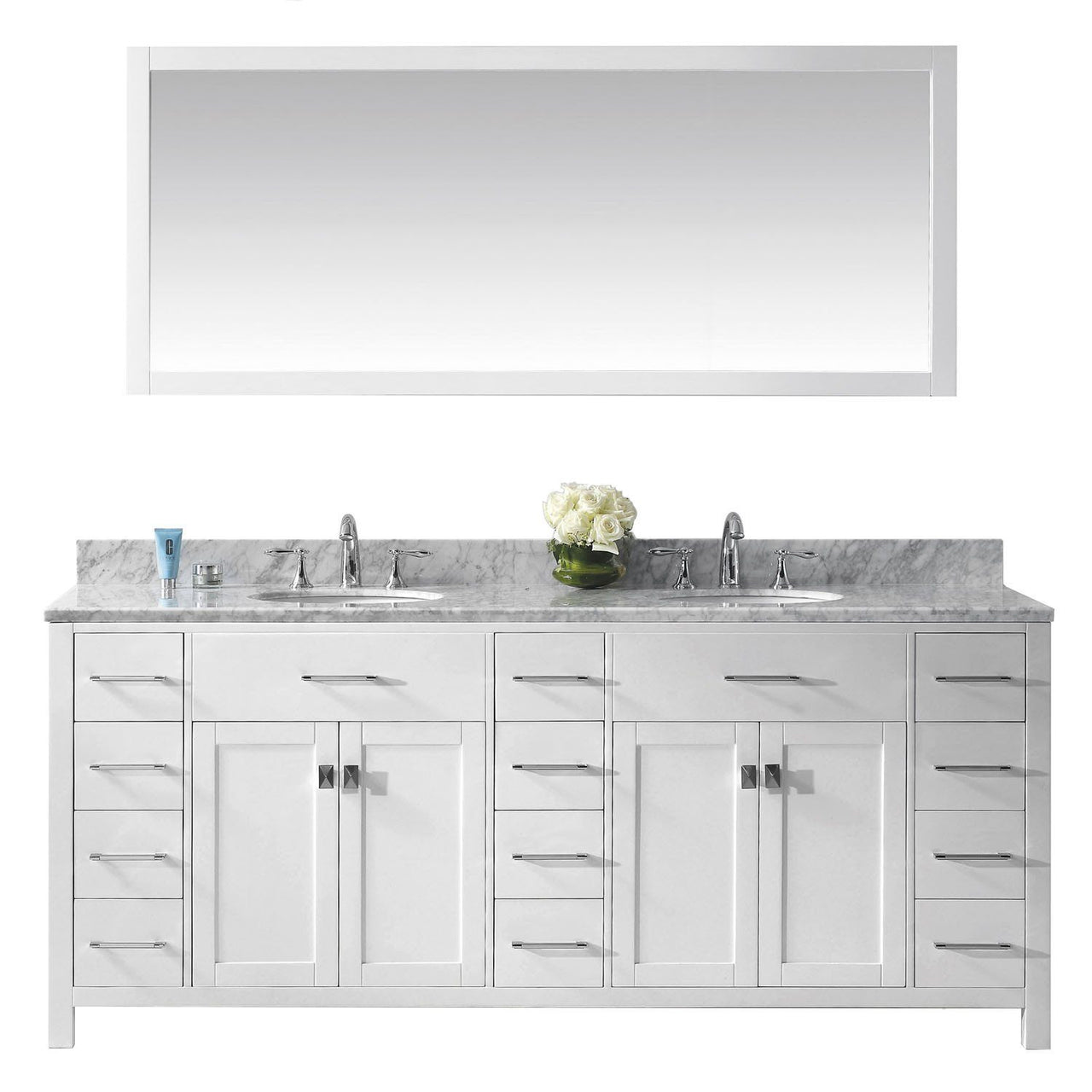Virtu USA Caroline Parkway 78" Double Round Sink White Top Vanity in White with Mirror Vanity Virtu USA 
