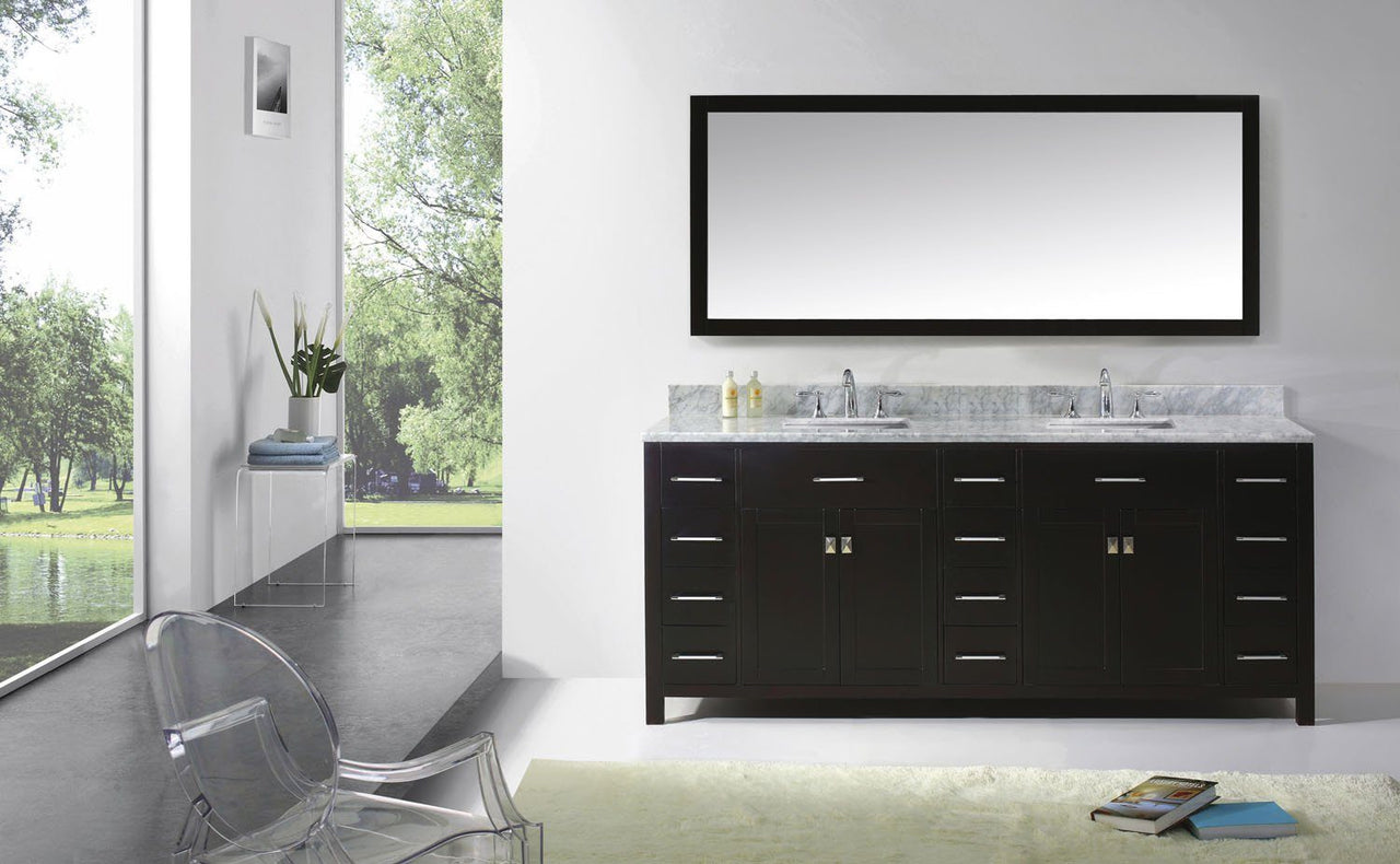 Virtu USA Caroline Parkway 78" Double Square Sink Espresso Top with Mirror Vanity Virtu USA 