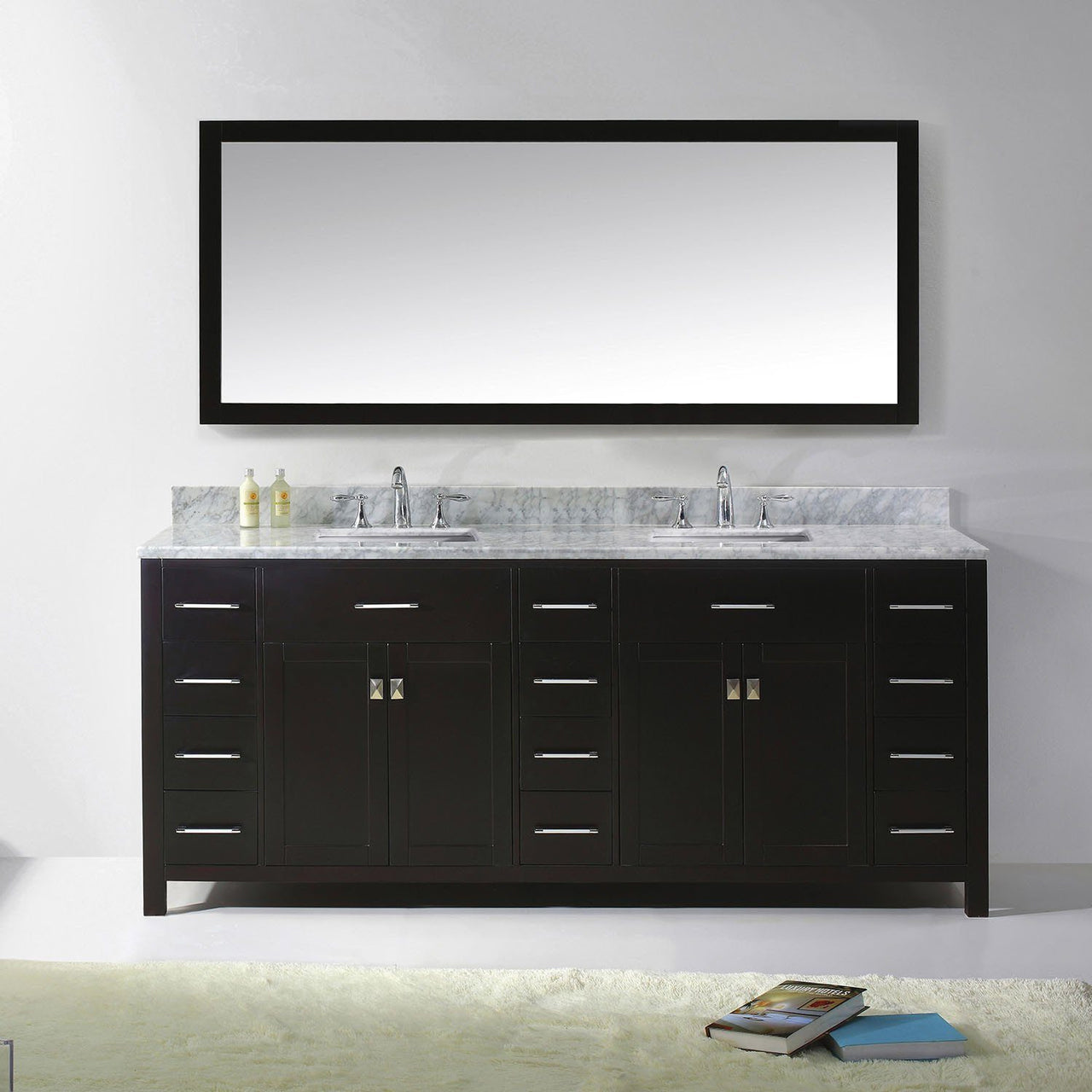 Virtu USA Caroline Parkway 78" Double Square Sink Espresso Top with Mirror Vanity Virtu USA 