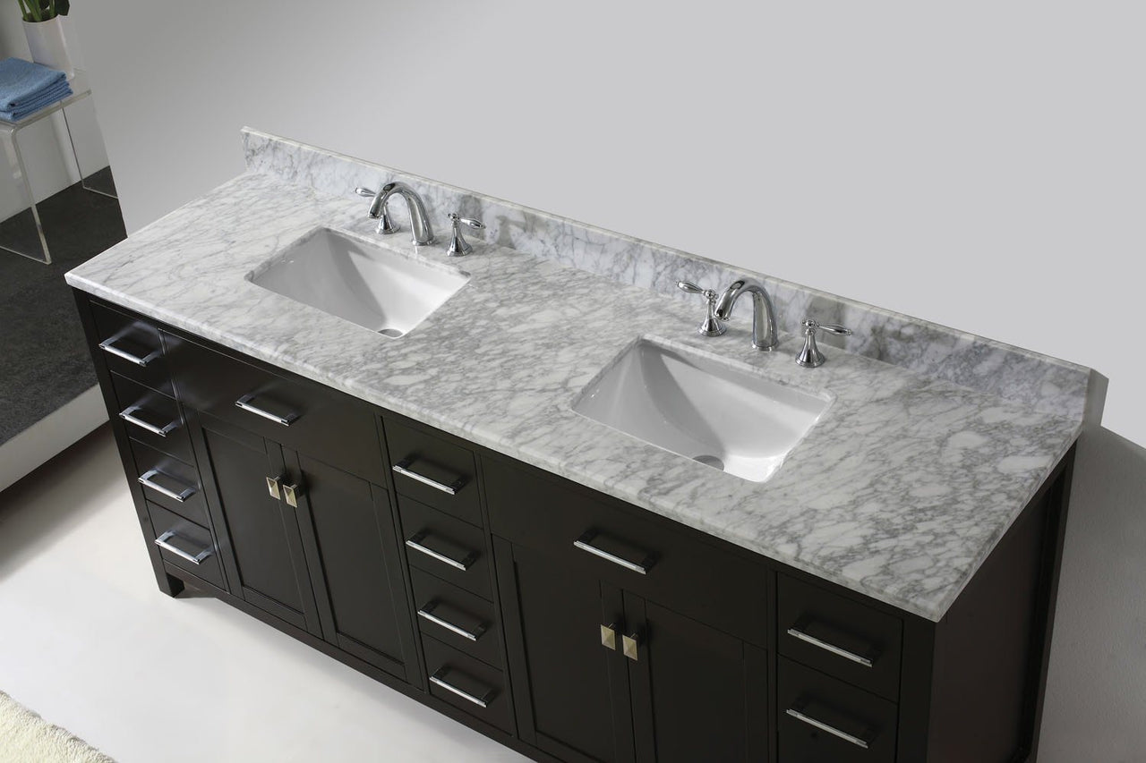 Virtu USA Caroline Parkway 78" Double Square Sink Espresso Top with Mirror Vanity Virtu USA 