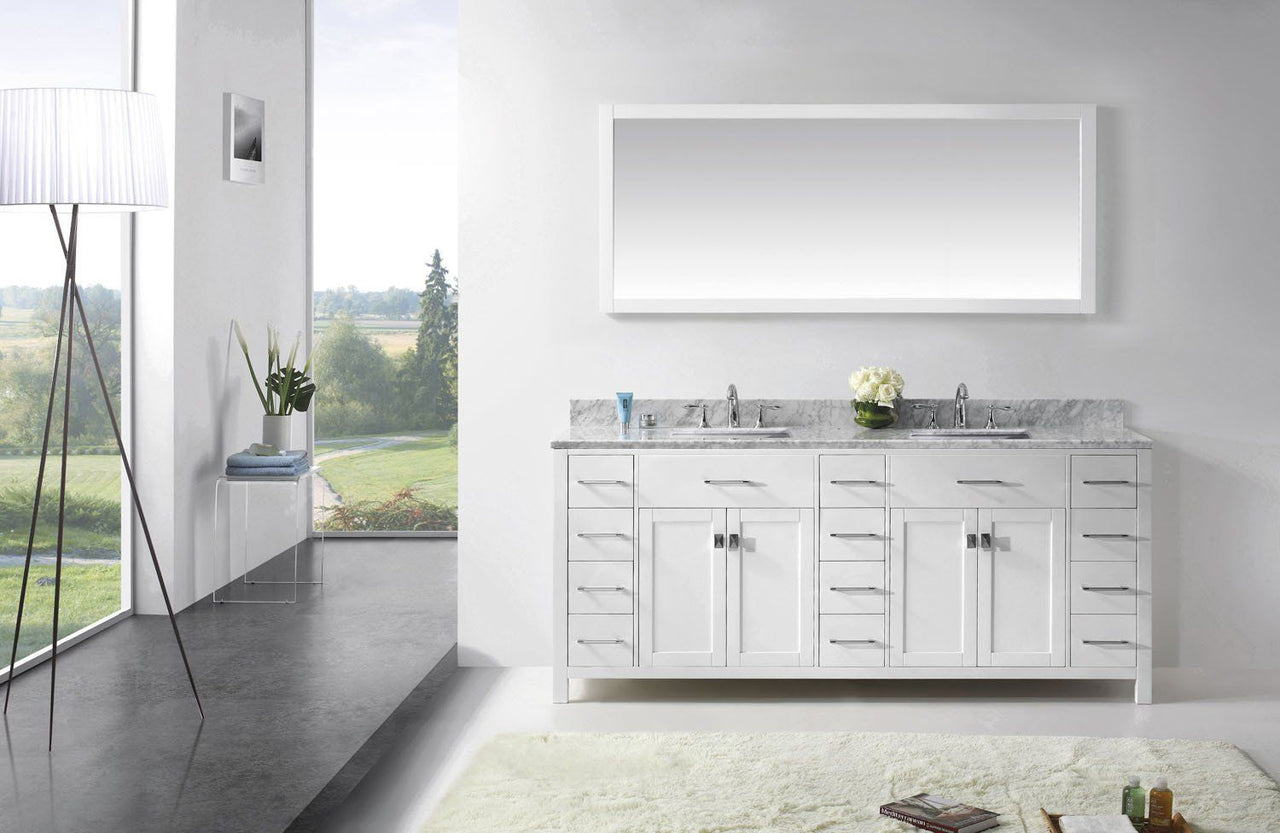 Virtu USA Caroline Parkway 78" Double Square Sink White Top Vanity in White with Mirror Vanity Virtu USA 