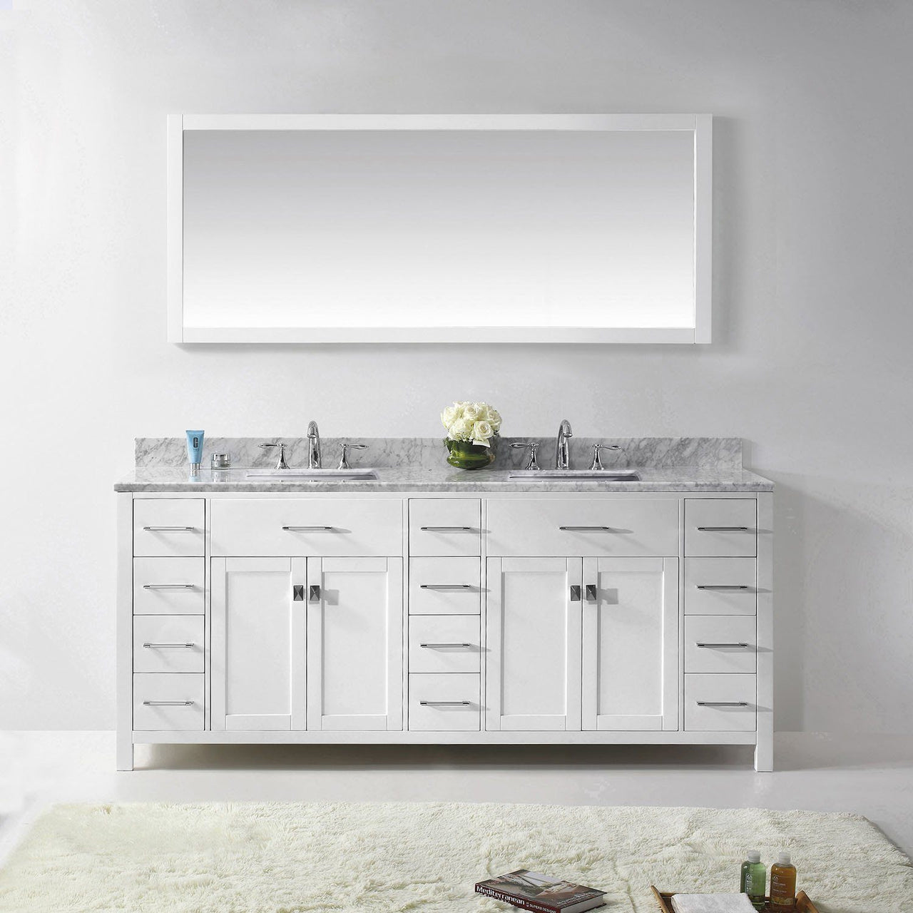 Virtu USA Caroline Parkway 78" Double Square Sink White Top Vanity in White with Mirror Vanity Virtu USA 