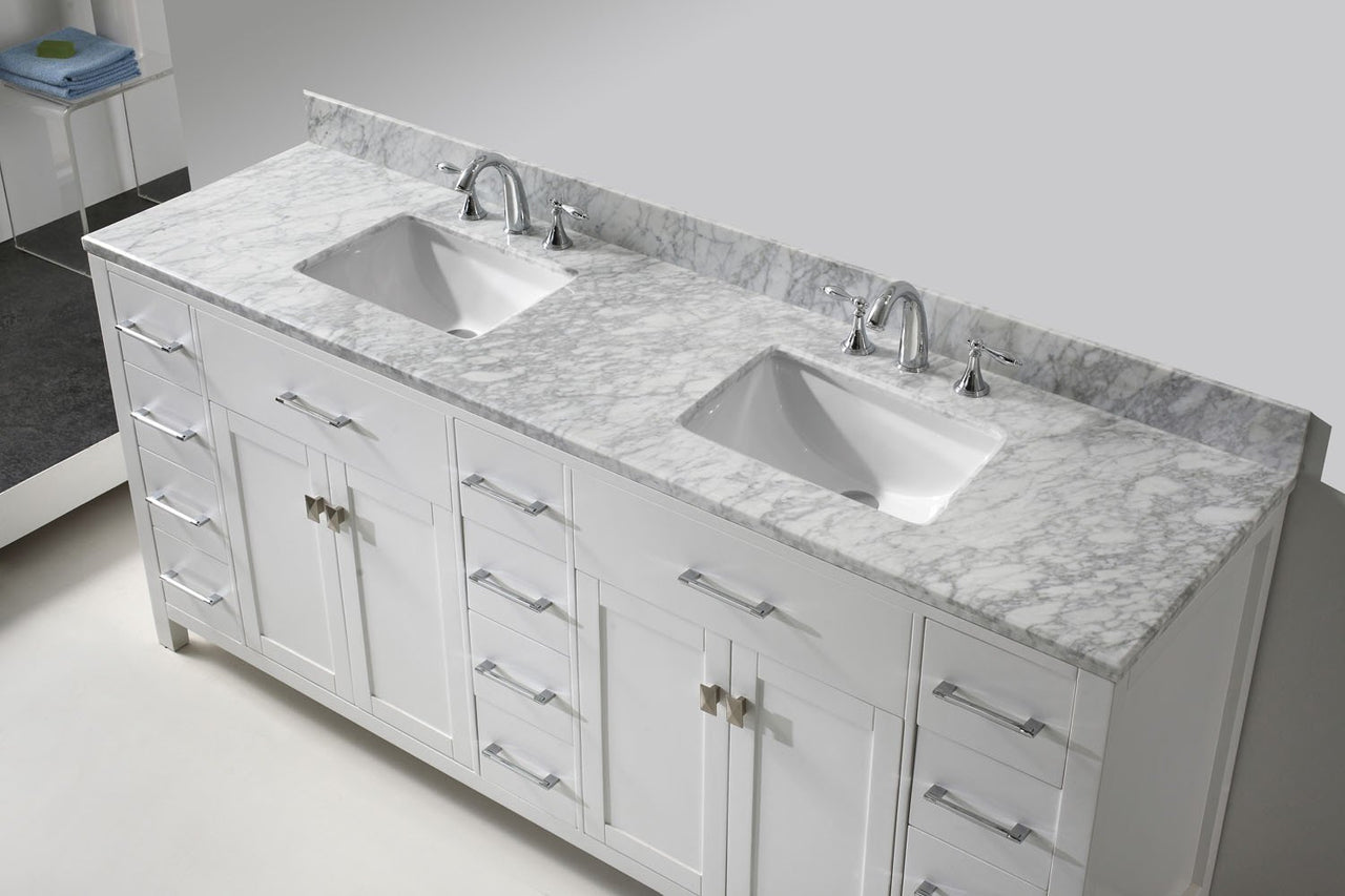Virtu USA Caroline Parkway 78" Double Square Sink White Top Vanity in White with Mirror Vanity Virtu USA 