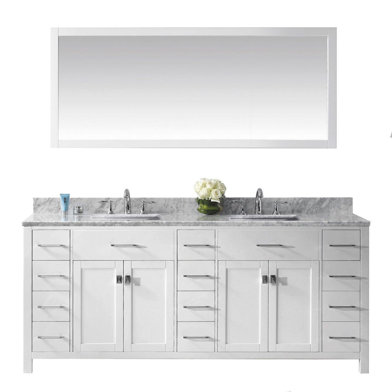 Virtu USA Caroline Parkway 78" Double Square Sink White Top Vanity in White with Mirror Vanity Virtu USA 