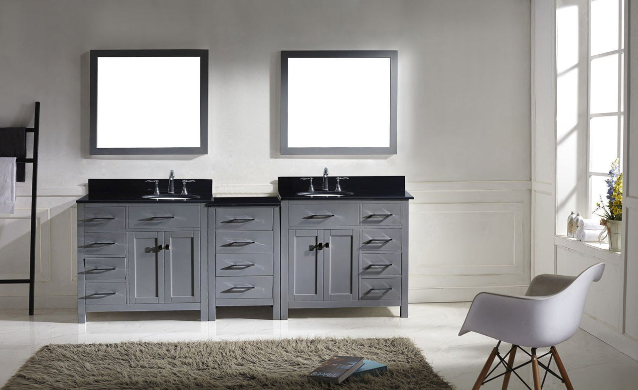 Virtu USA Caroline Parkway 93" Double Round Sink Grey Top Vanity in Grey with Mirrors Vanity Virtu USA 