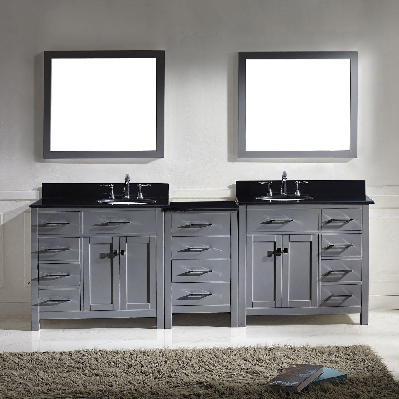 Virtu USA Caroline Parkway 93" Double Round Sink Grey Top Vanity in Grey with Mirrors Vanity Virtu USA 