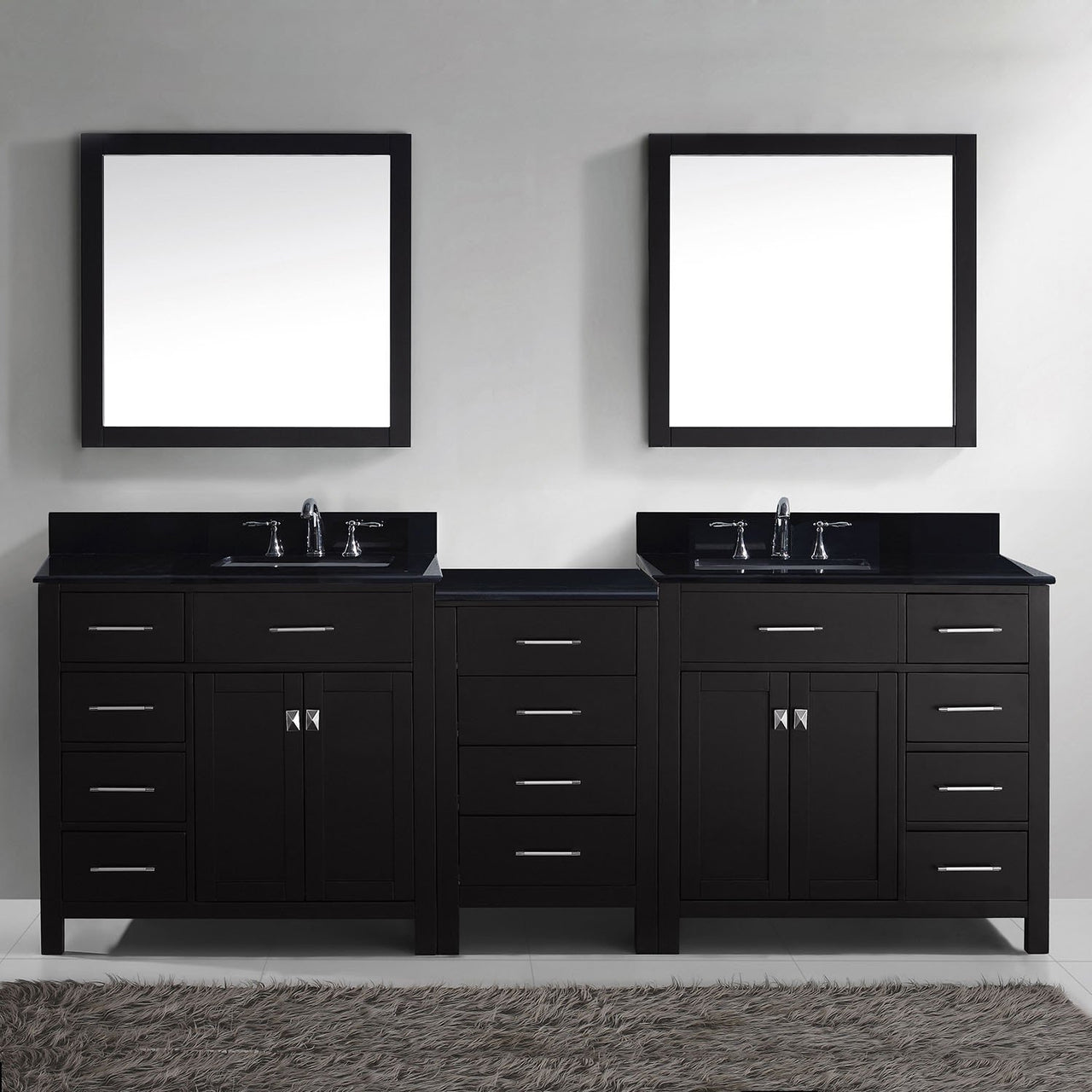 Virtu USA Caroline Parkway 93" Double Square Sink Espresso Top Vanity with Mirrors Vanity Virtu USA 