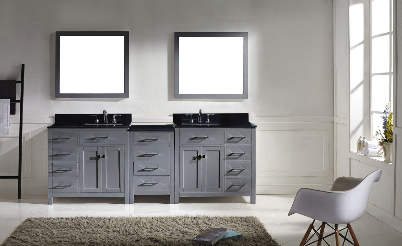 Virtu USA Caroline Parkway 93" Double Square Sink Grey Top Vanity in Grey with Mirrors Vanity Virtu USA 