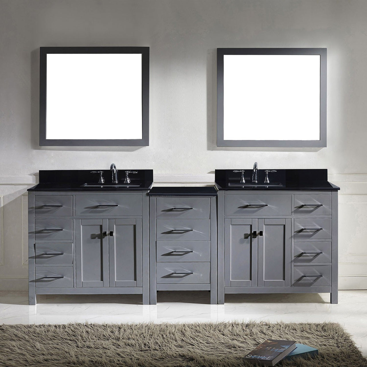 Virtu USA Caroline Parkway 93" Double Square Sink Grey Top Vanity in Grey with Mirrors Vanity Virtu USA 