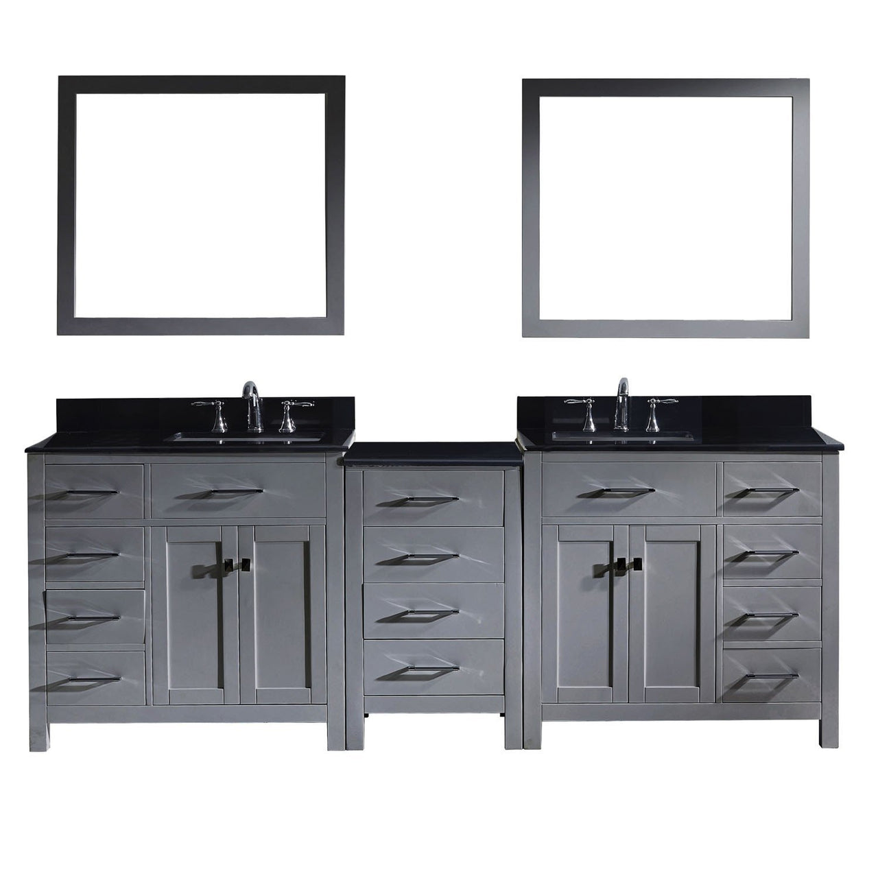 Virtu USA Caroline Parkway 93" Double Square Sink Grey Top Vanity in Grey with Mirrors Vanity Virtu USA 