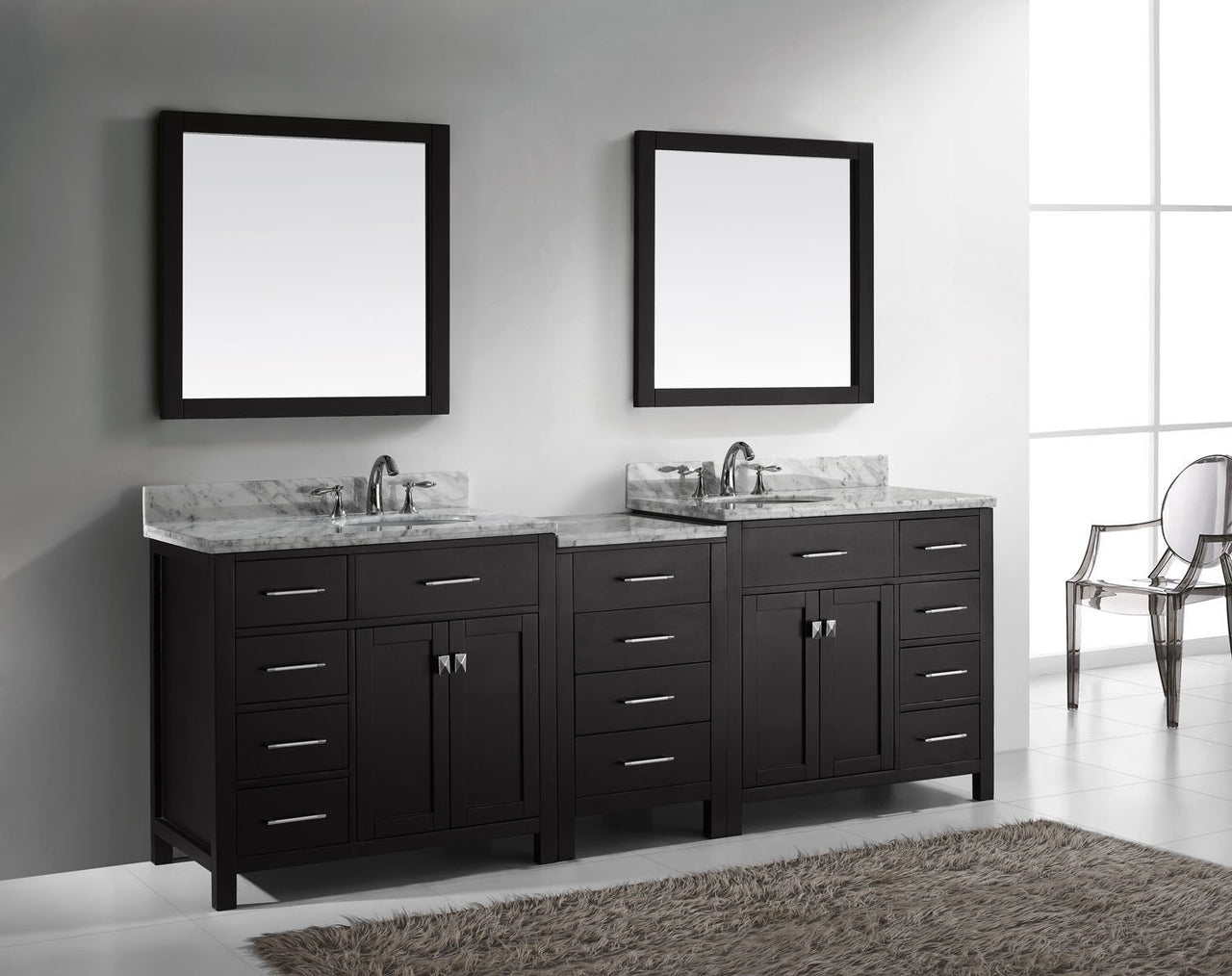 Virtu USA Caroline Parkway 93" Double Round Sink Espresso Top with Mirrors Vanity Virtu USA 