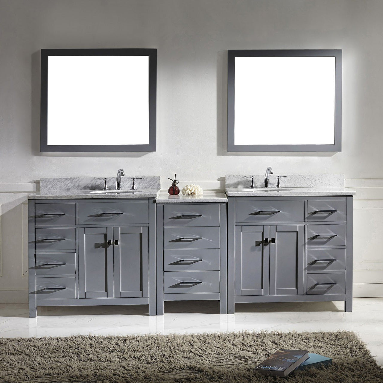 Virtu USA Caroline Parkway 93" Double Round Sink Grey Top Vanity in Grey with Mirrors Vanity Virtu USA 