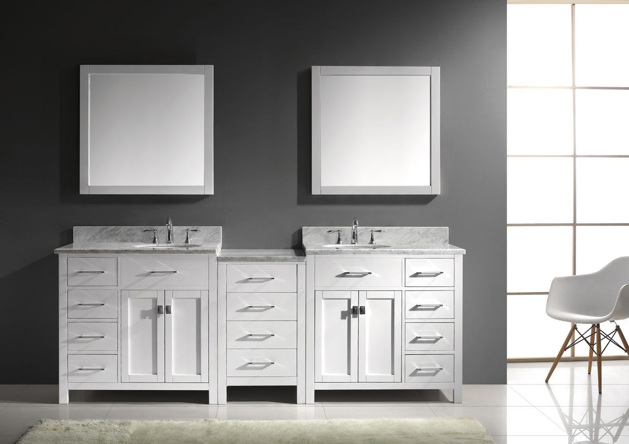 Virtu USA Caroline Parkway 93" Double Round Sink White Top Vanity in White with Mirrors Vanity Virtu USA 