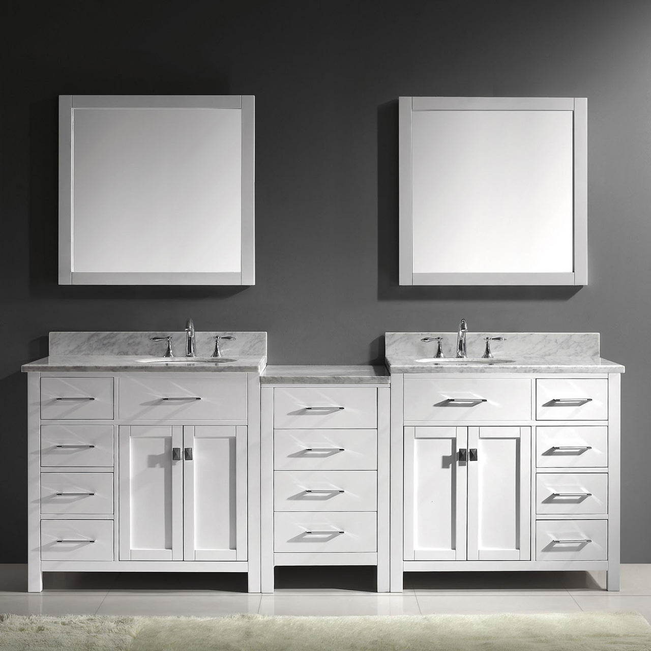 Virtu USA Caroline Parkway 93" Double Round Sink White Top Vanity in White with Mirrors Vanity Virtu USA 