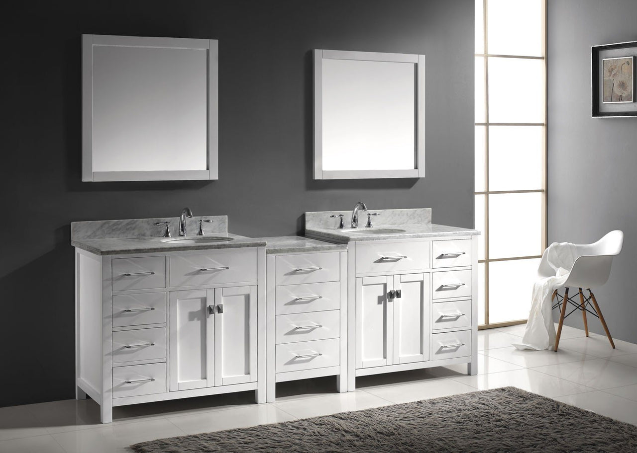Virtu USA Caroline Parkway 93" Double Round Sink White Top Vanity in White with Mirrors Vanity Virtu USA 