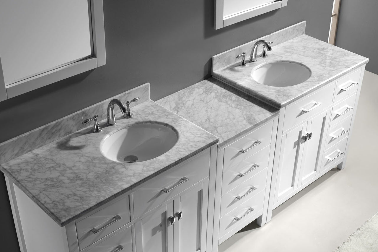 Virtu USA Caroline Parkway 93" Double Round Sink White Top Vanity in White with Mirrors Vanity Virtu USA 