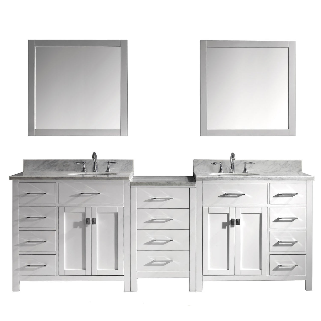 Virtu USA Caroline Parkway 93" Double Round Sink White Top Vanity in White with Mirrors Vanity Virtu USA 