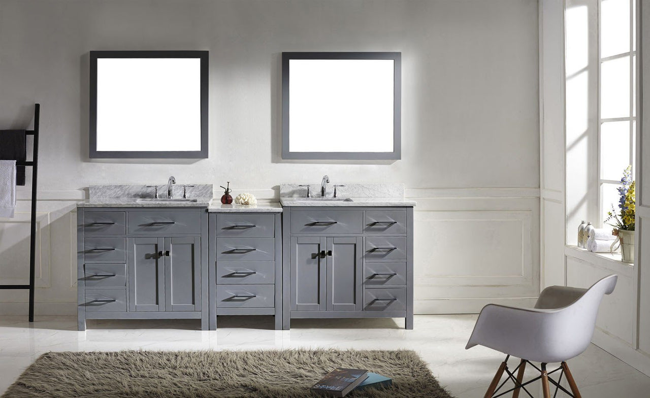 Virtu USA Caroline Parkway 93" Double Square Sink Grey Top Vanity in Grey with Mirrors Vanity Virtu USA 