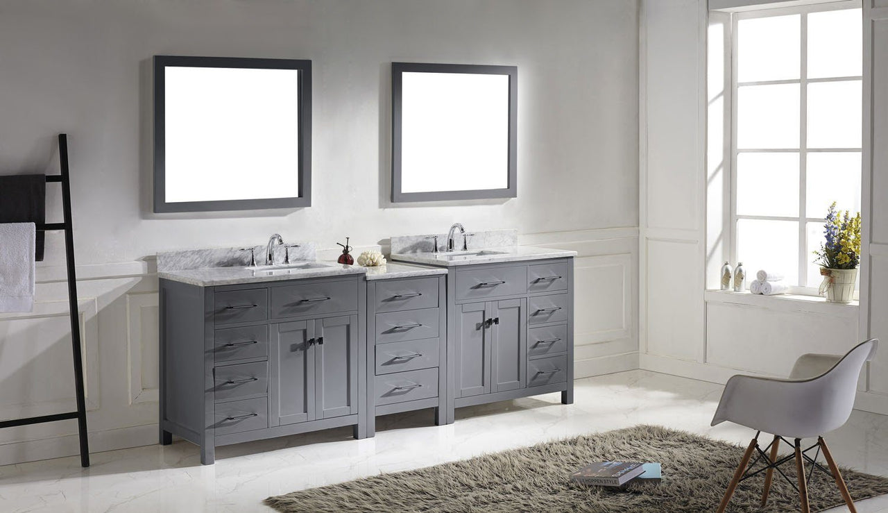 Virtu USA Caroline Parkway 93" Double Square Sink Grey Top Vanity in Grey with Mirrors Vanity Virtu USA 