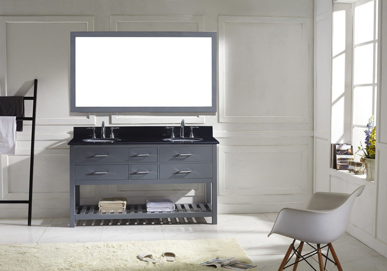 Virtu USA Caroline Estate 60" Double Round Sink Grey Top with Mirror Vanity Virtu USA 